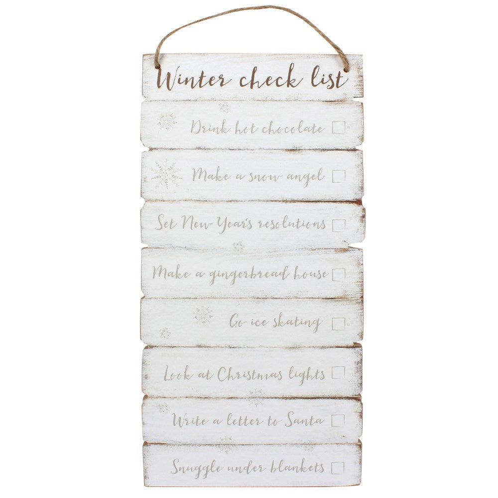 View Winter checklist Wooden Wall Sign information