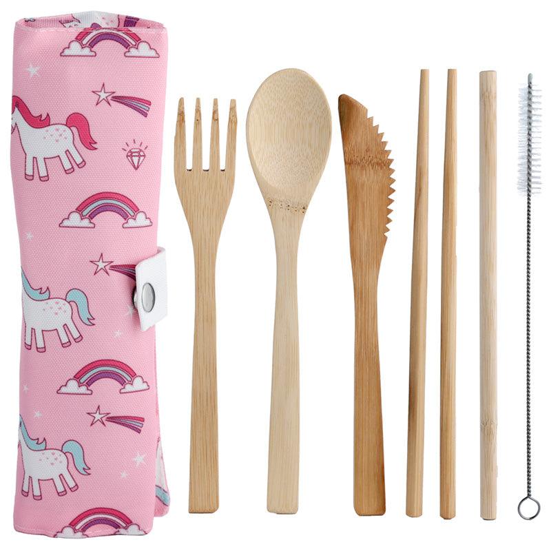 View 100 Natural Bamboo Cutlery 6 Piece Set Enchanted Rainbow Unicorn information