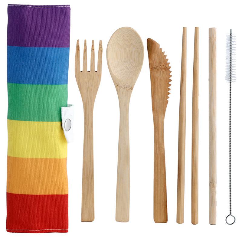 View 100 Natural Bamboo Cutlery 6 Piece Set Somewhere Rainbow Stripes information