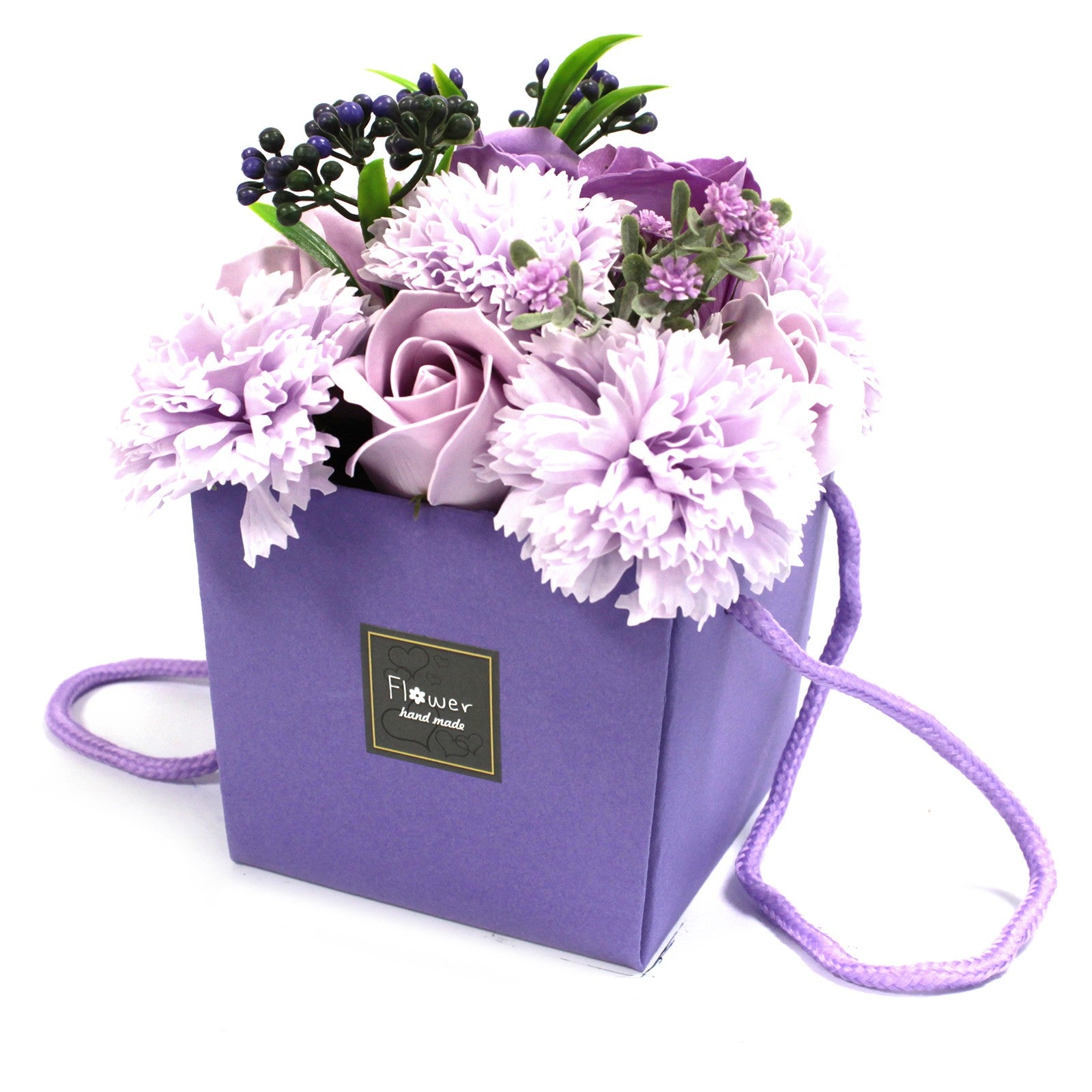 View Soap Flower Bouquet Lavender Rose Carnation information