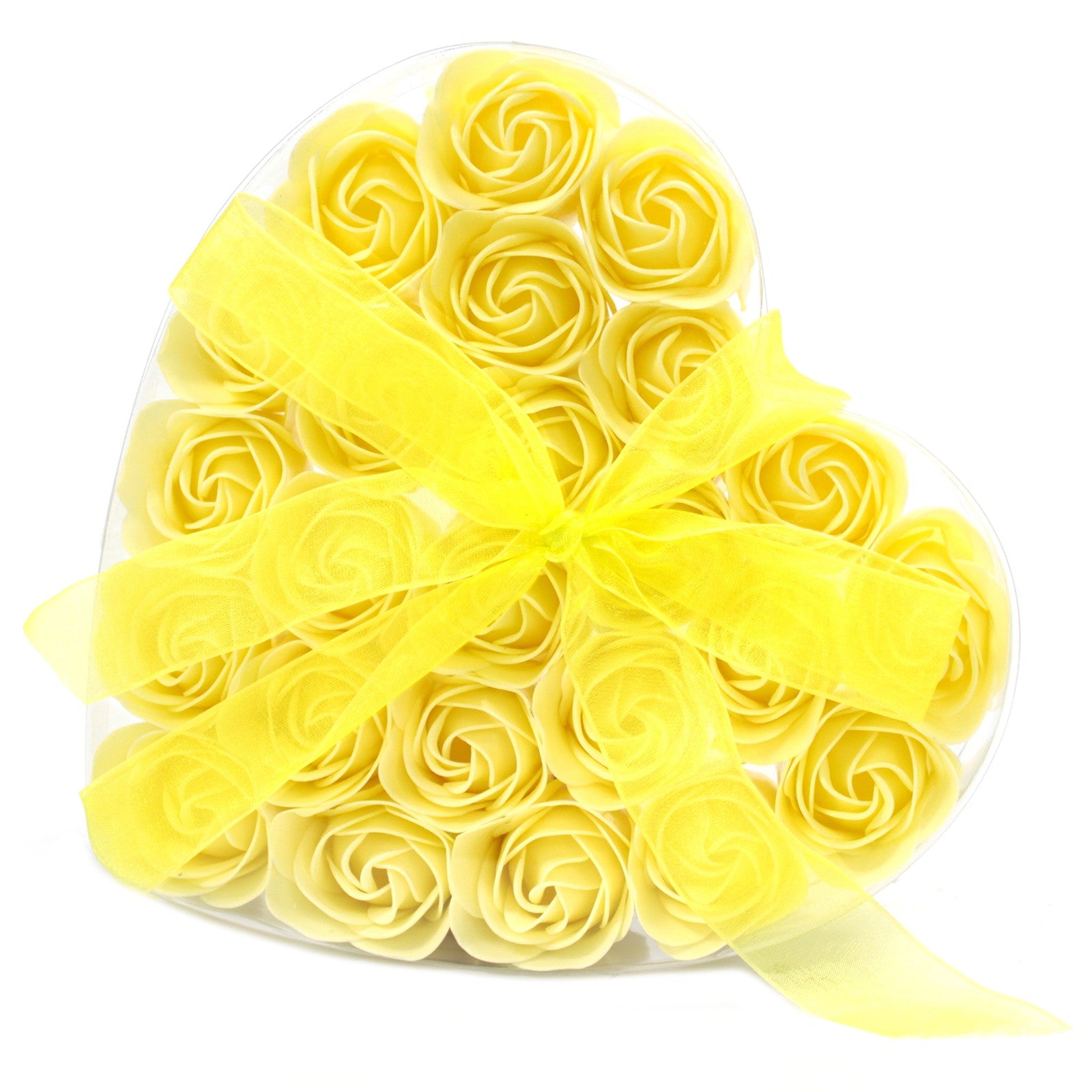 View Set of 24 Soap Flower Heart Box Yellow Roses information