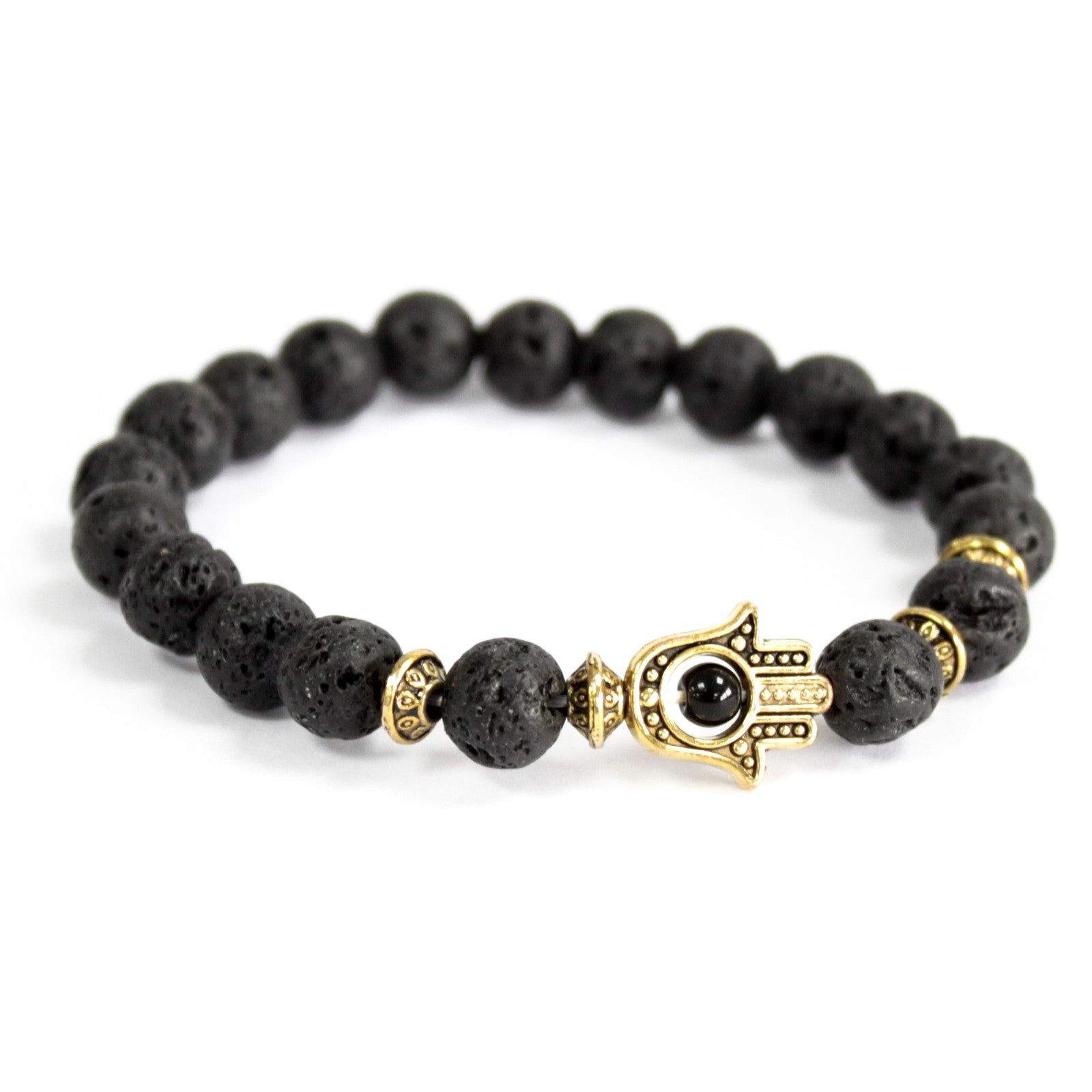 View Gold Hamsa Lava Stone Gemstone Bracelet information