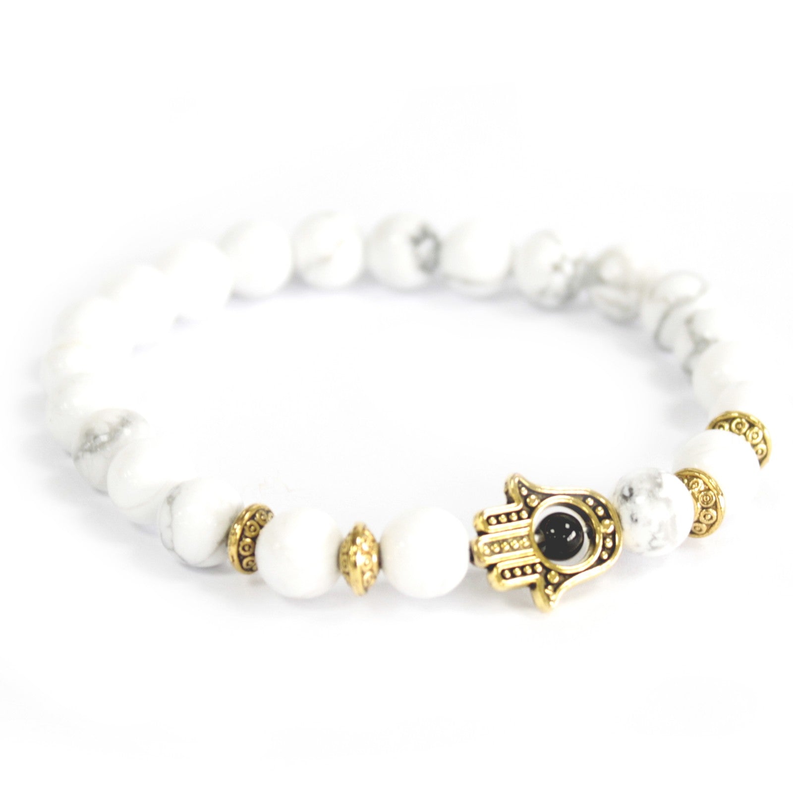 View Gold Hamsa White Stone Gemstone Bracelet information