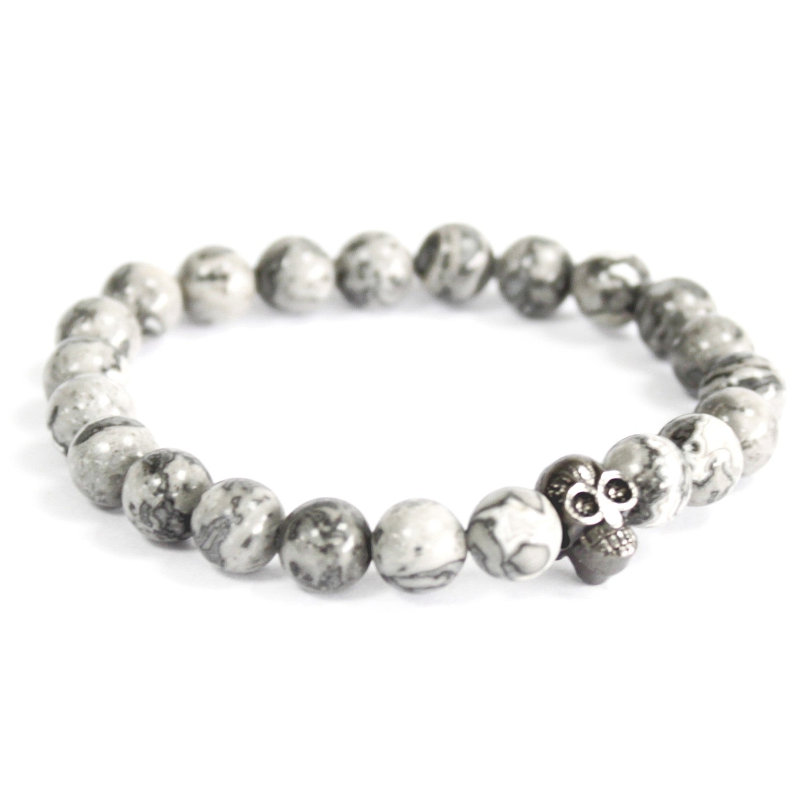 View Pewter Skull Grey Agate Gemstone Bracelet information