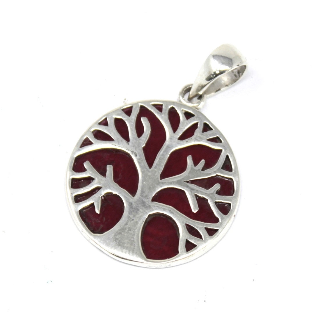 View Tree of Life Silver Pendant 22mm Coral Effect information