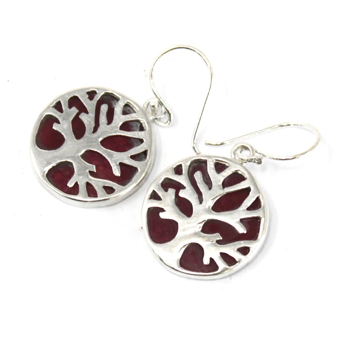 View Tree of Life Silver Earrings 15mm Coral Effect information