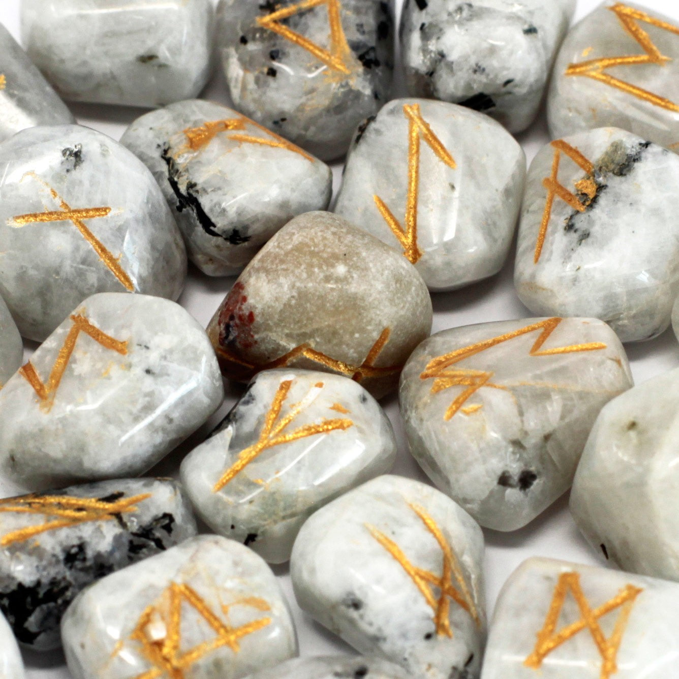 View Runes Stone Set in Pouch Rainbow Moonstone information