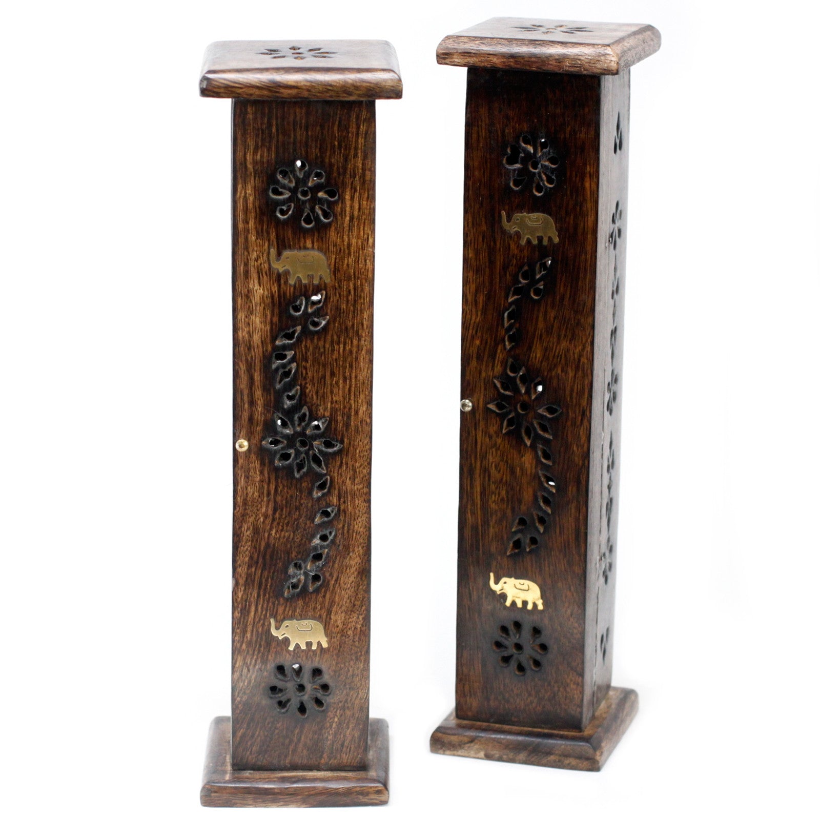 View Square Incense Tower Brass inlay Mango Wood information