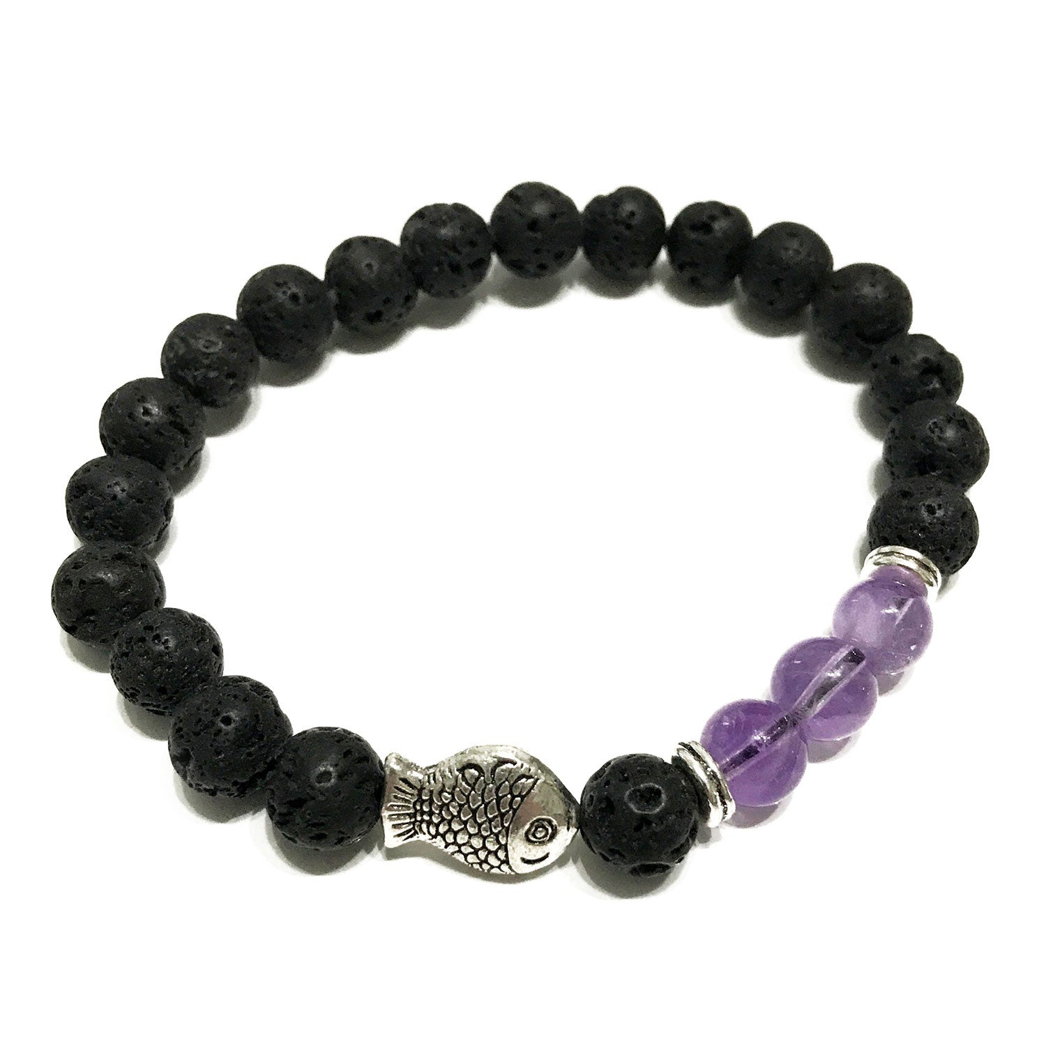 View Lava Stone Bracelet Fish Amethyst information