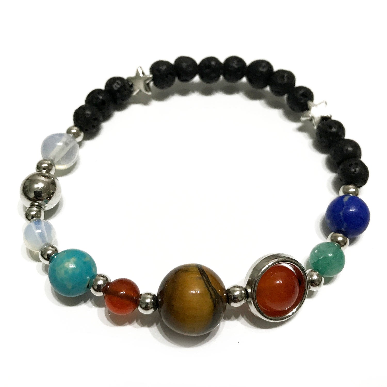 View Lava Stone Bracelet Silver Solar System information