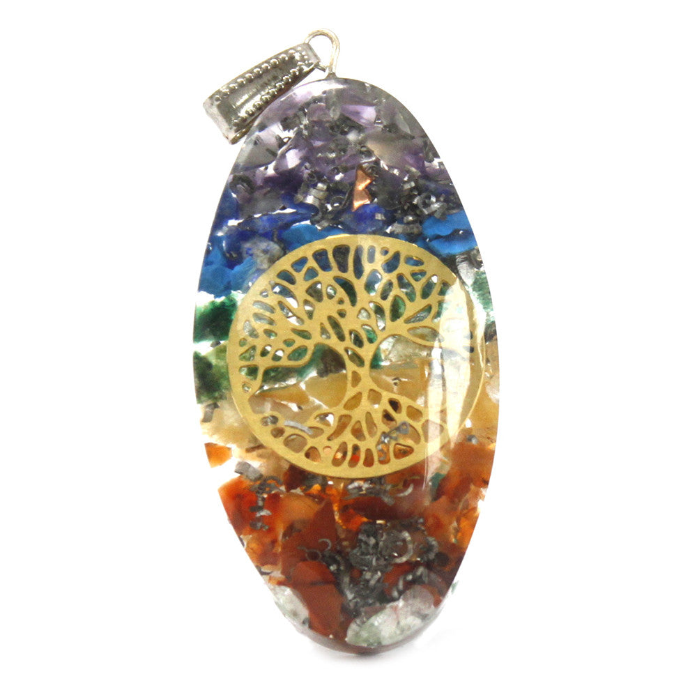 View Orgonite Power Pendant 7 Stone Chakra Oval with Tree information