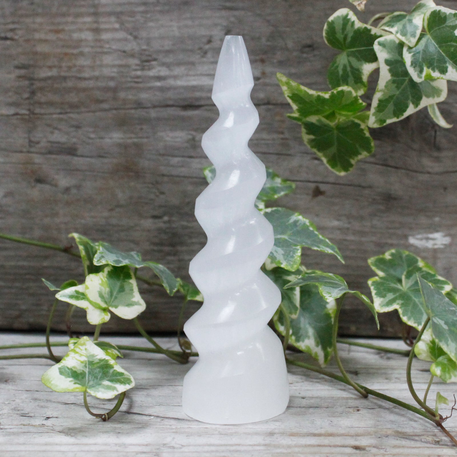 View Selenite Spiral Unicorn Horn Tower 15 cm information