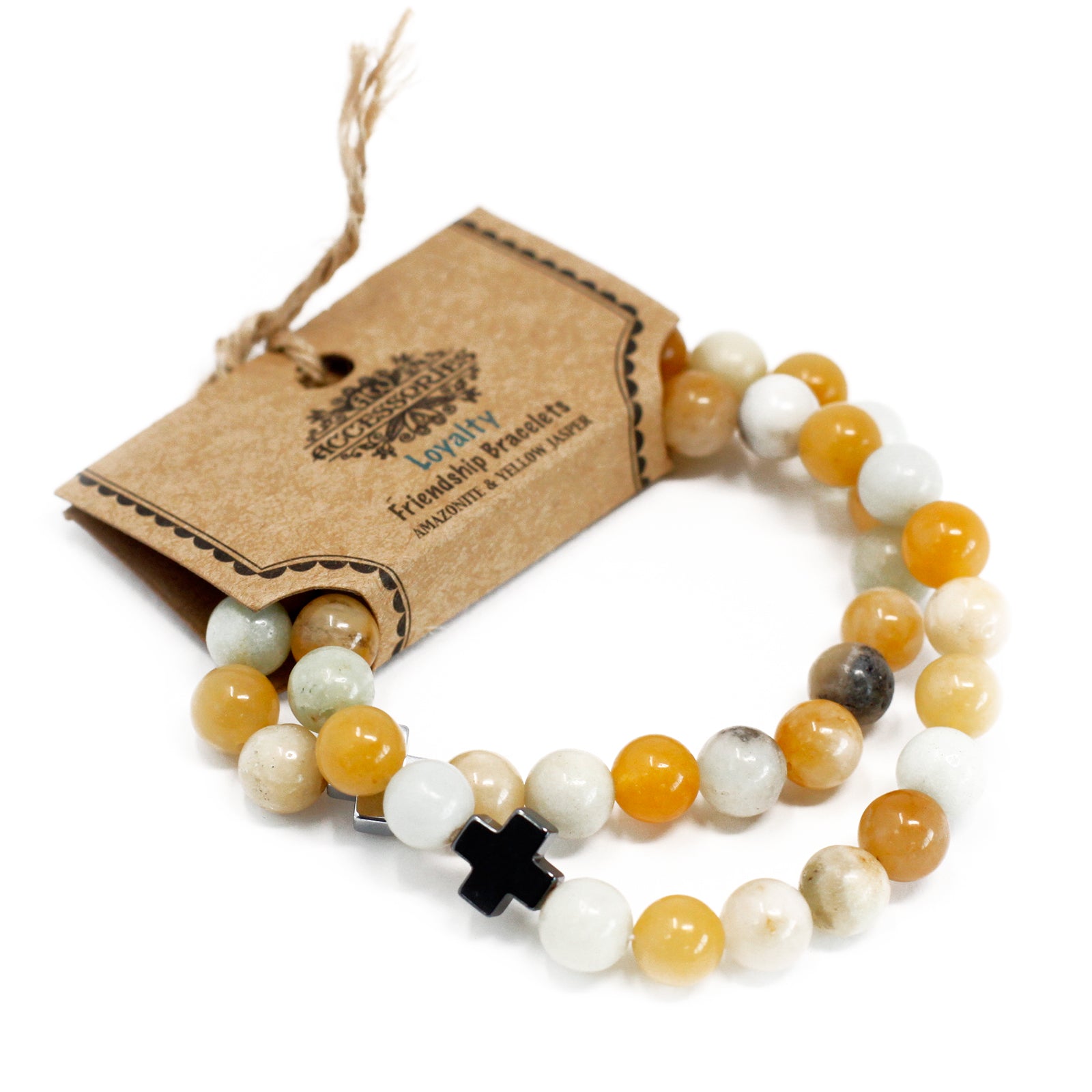 View Set of 2 Gemstones Friendship Bracelets Loyalty Amazonite Yellow Jasper information