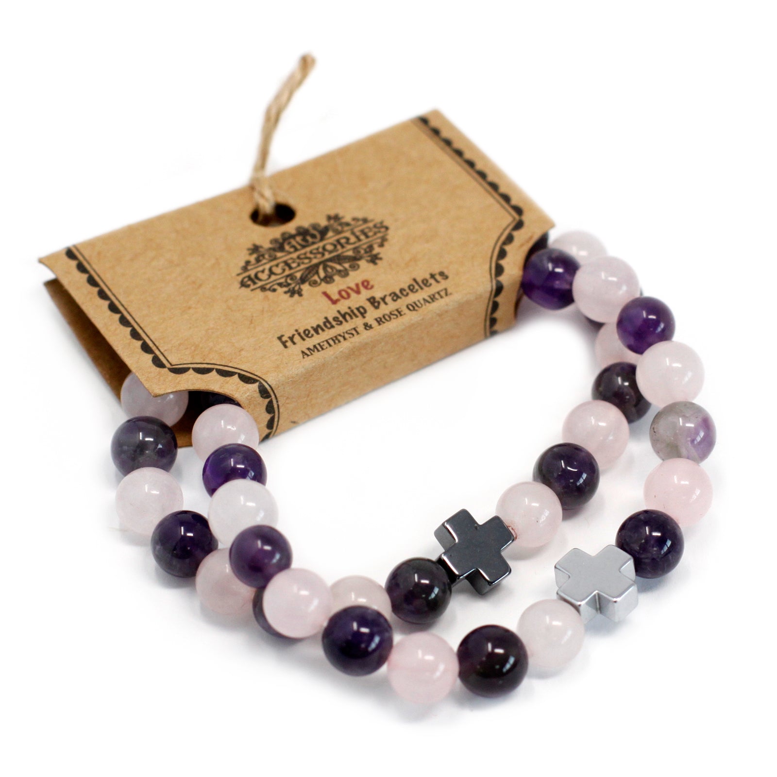 View Set of 2 Gemstones Friendship Bracelets Love Amethyst Rose Quartz information