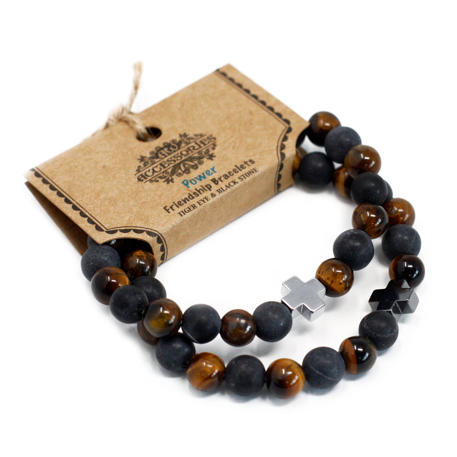 View Set of 2 Gemstones Friendship Bracelets Power Tiger Eye Black Stone information