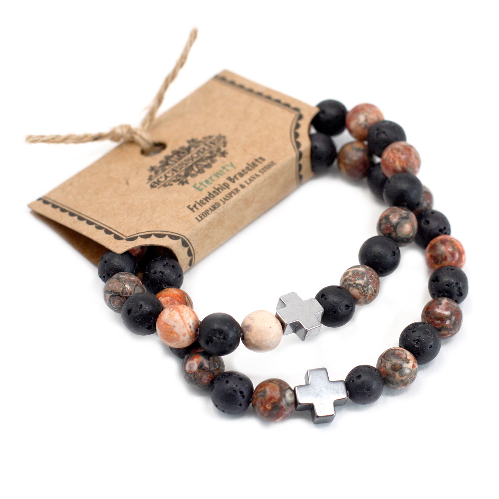 View Set of 2 Gemstones Friendship Bracelets Eternity Leopard Skin Jasper Lava Stone information