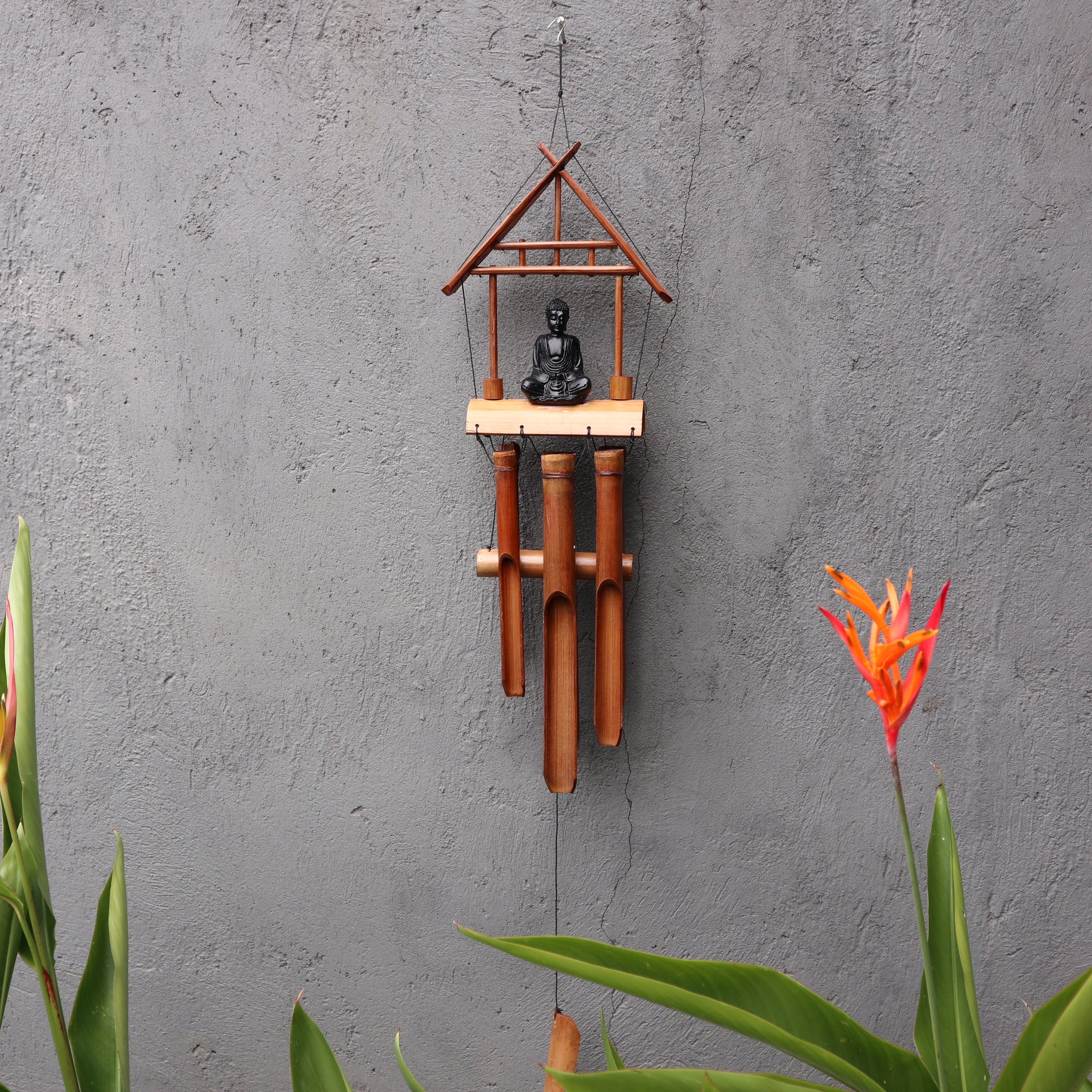 View Bamboo Windchime Natural finish Black Buddha 6 Tubes information