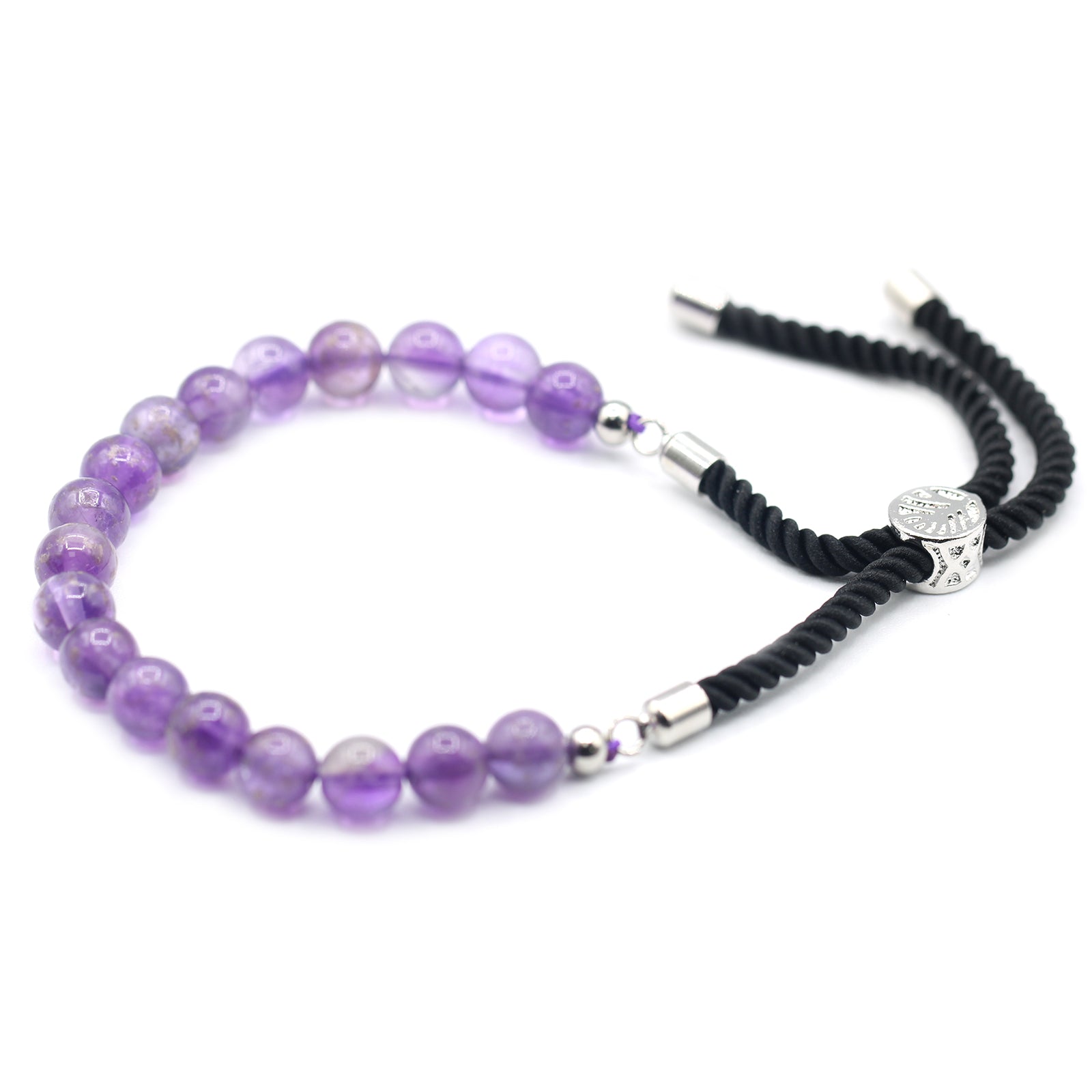 View 925 Silver Plated Gemstone Black String Bracelet Amethyst information