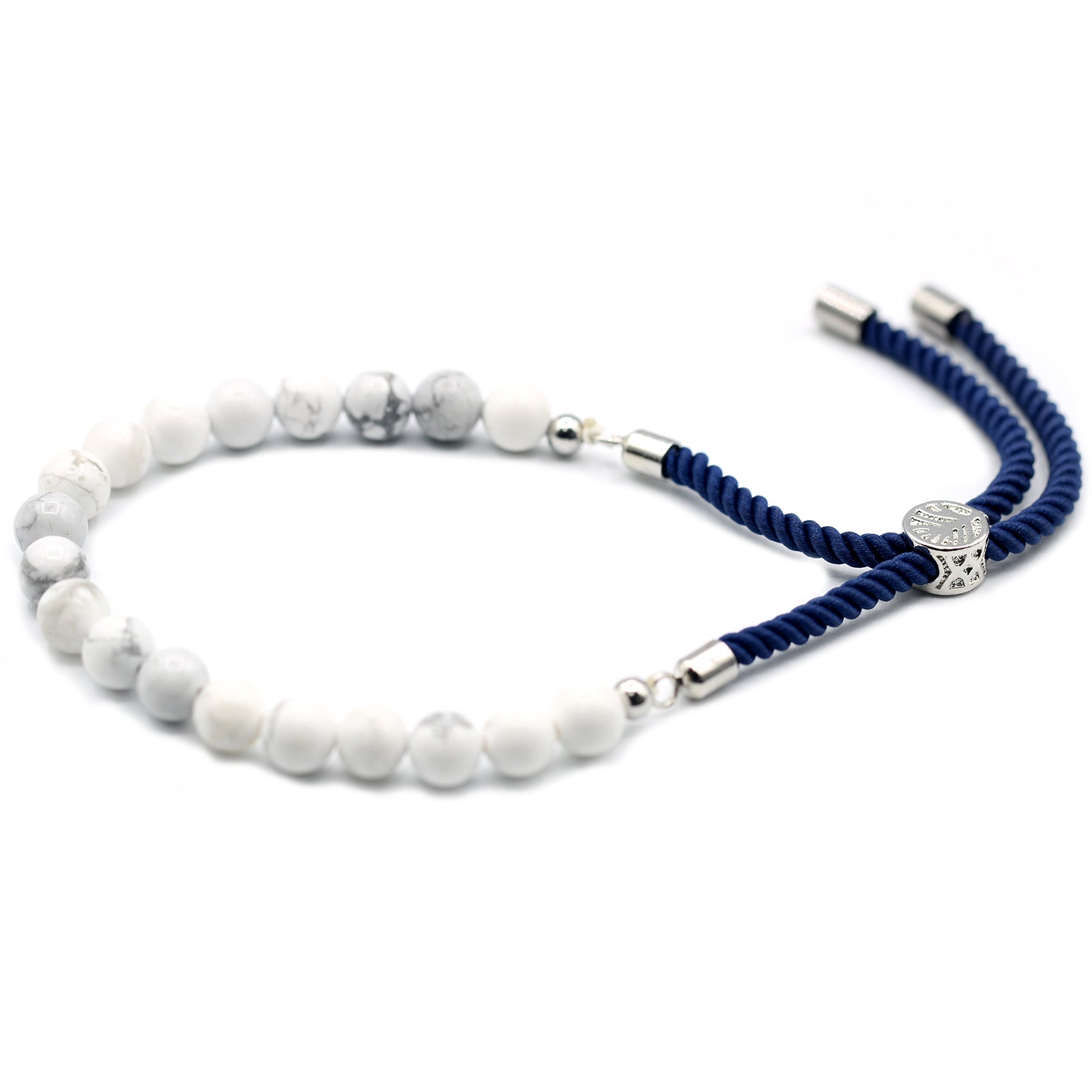 View 925 Silver Plated Gemstone Navy String Bracelet White Howlite information