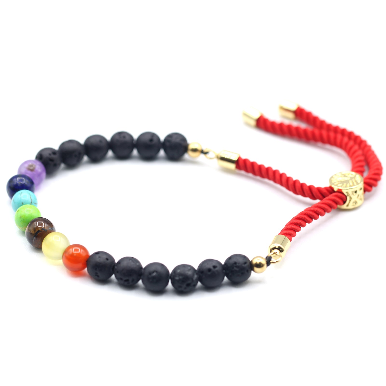 View 18K Gold Plated Gemstone Royal String Bracelet Lava Stone Chakra information