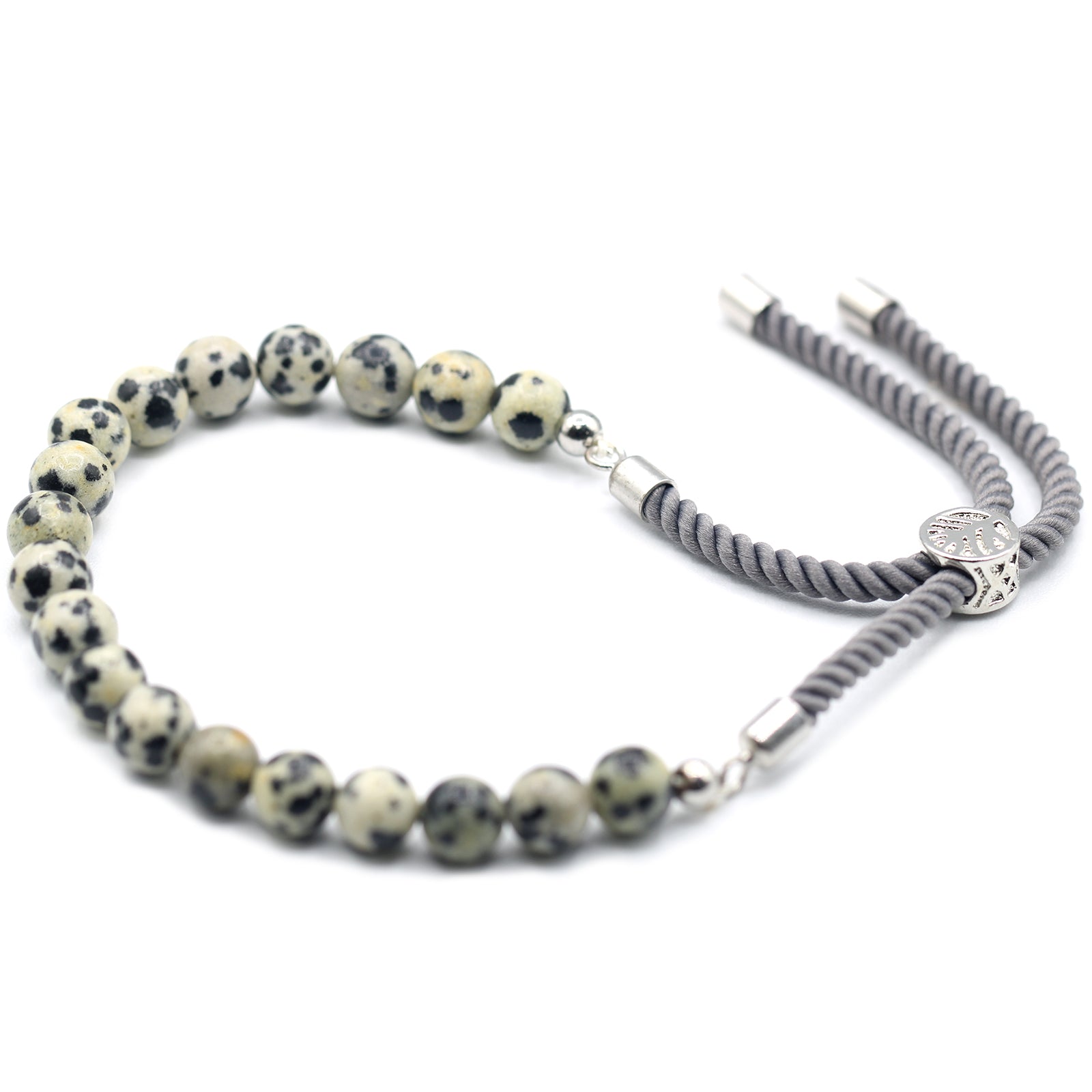 View 925 Silver Plated Gemstone Charcoal String Bracelet Dalmation Jasper information