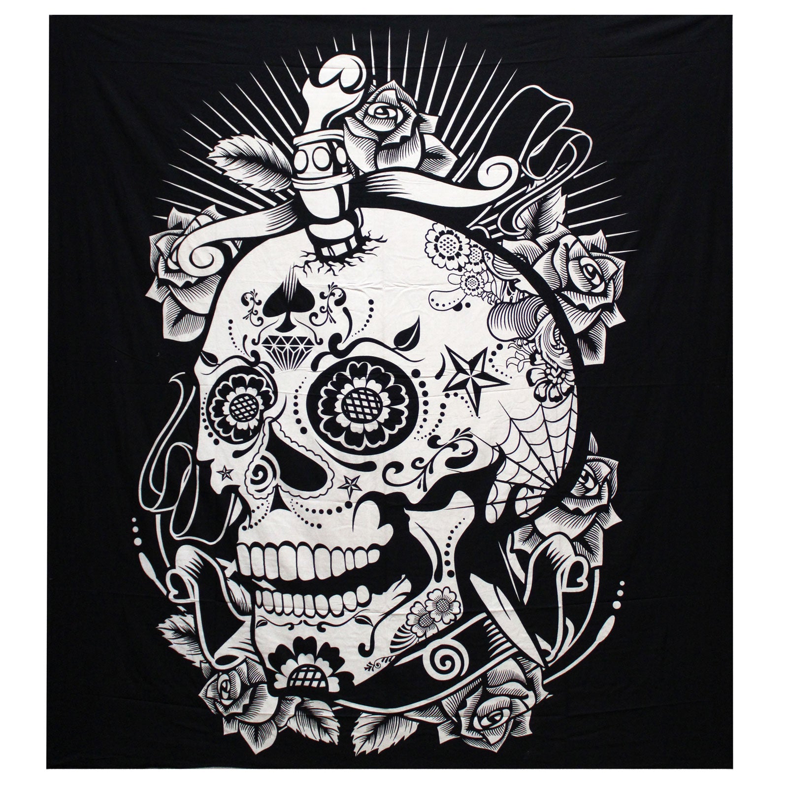 View BW Double Cotton Bedspread Wall Hanging Rose Skull information