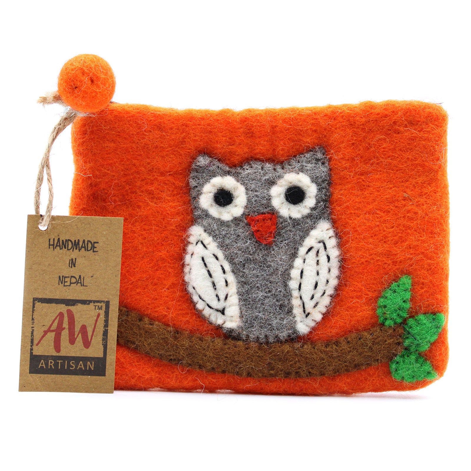 View Natural Felt Zipper Pouch asst Owl on Branch information