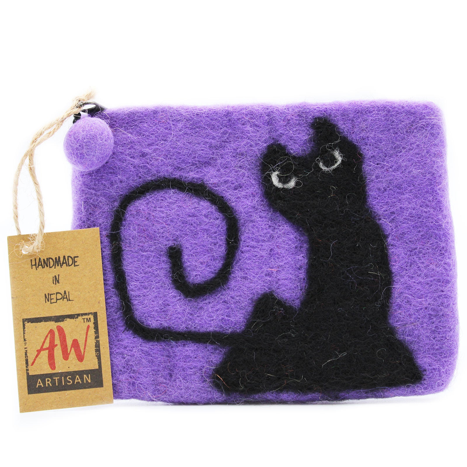 View Natural Felt Zipper Pouch asst Black Cat information