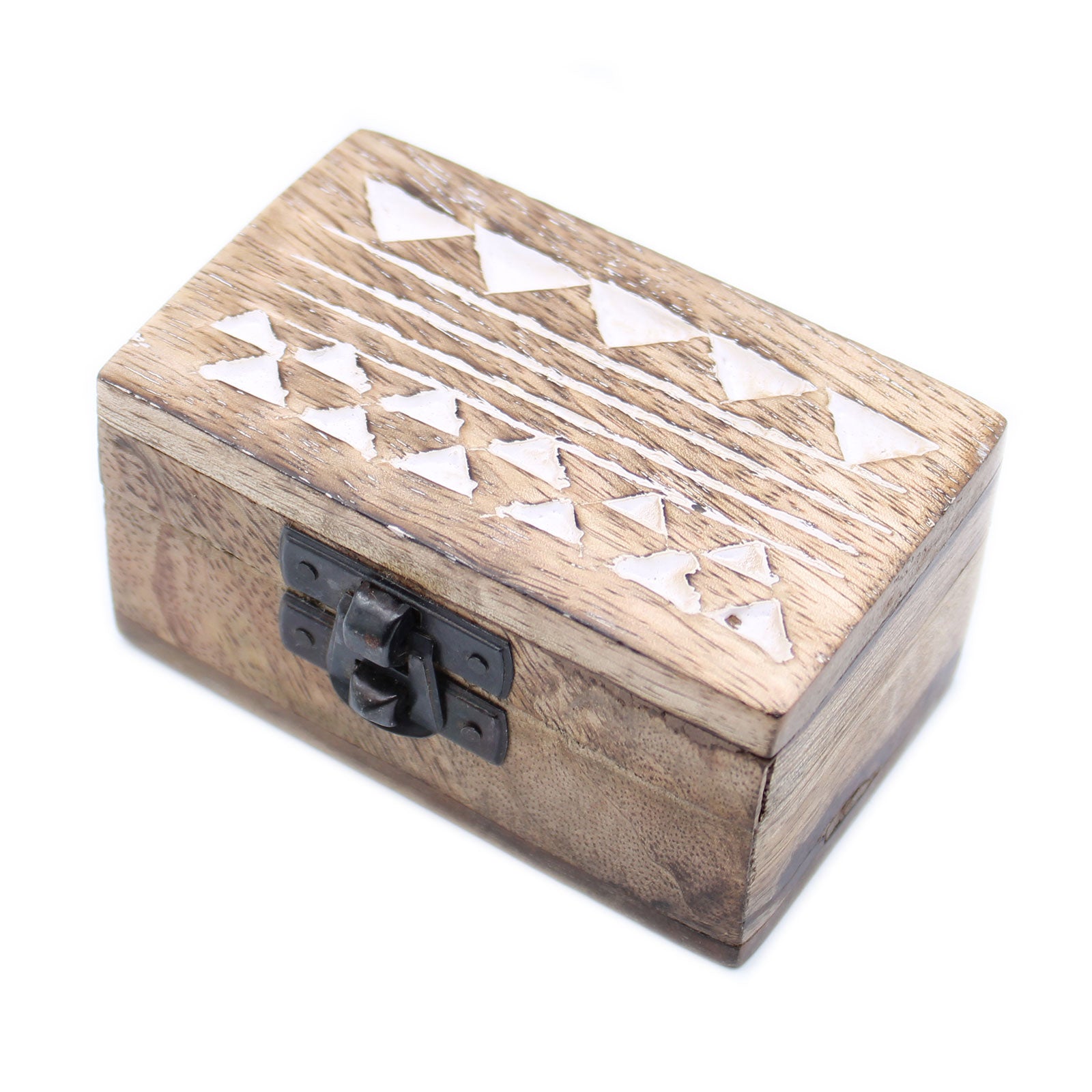 View White Washed Wooden Box Pill Box Aztec Design information