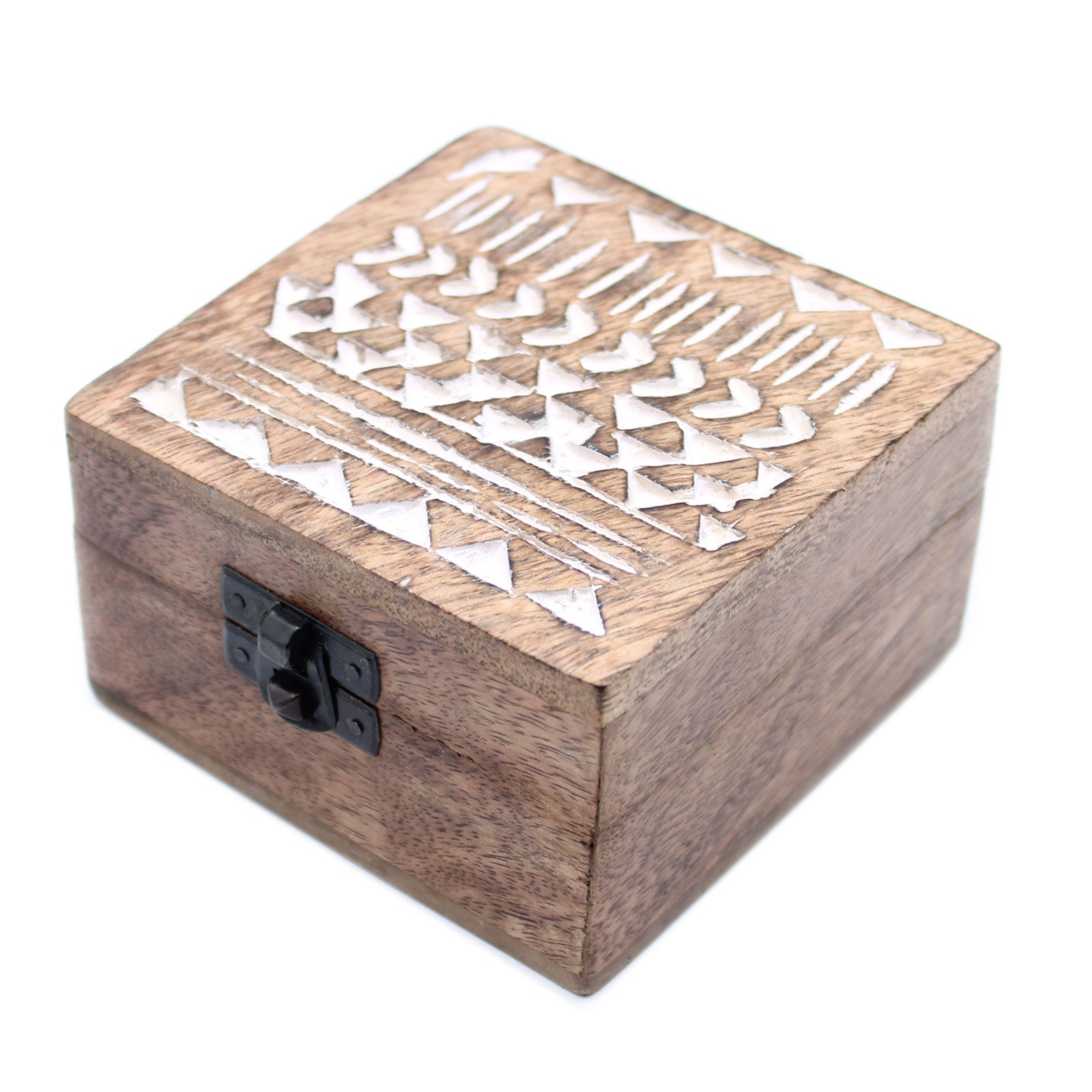 View White Washed Wooden Box 4x4 Aztec Design information