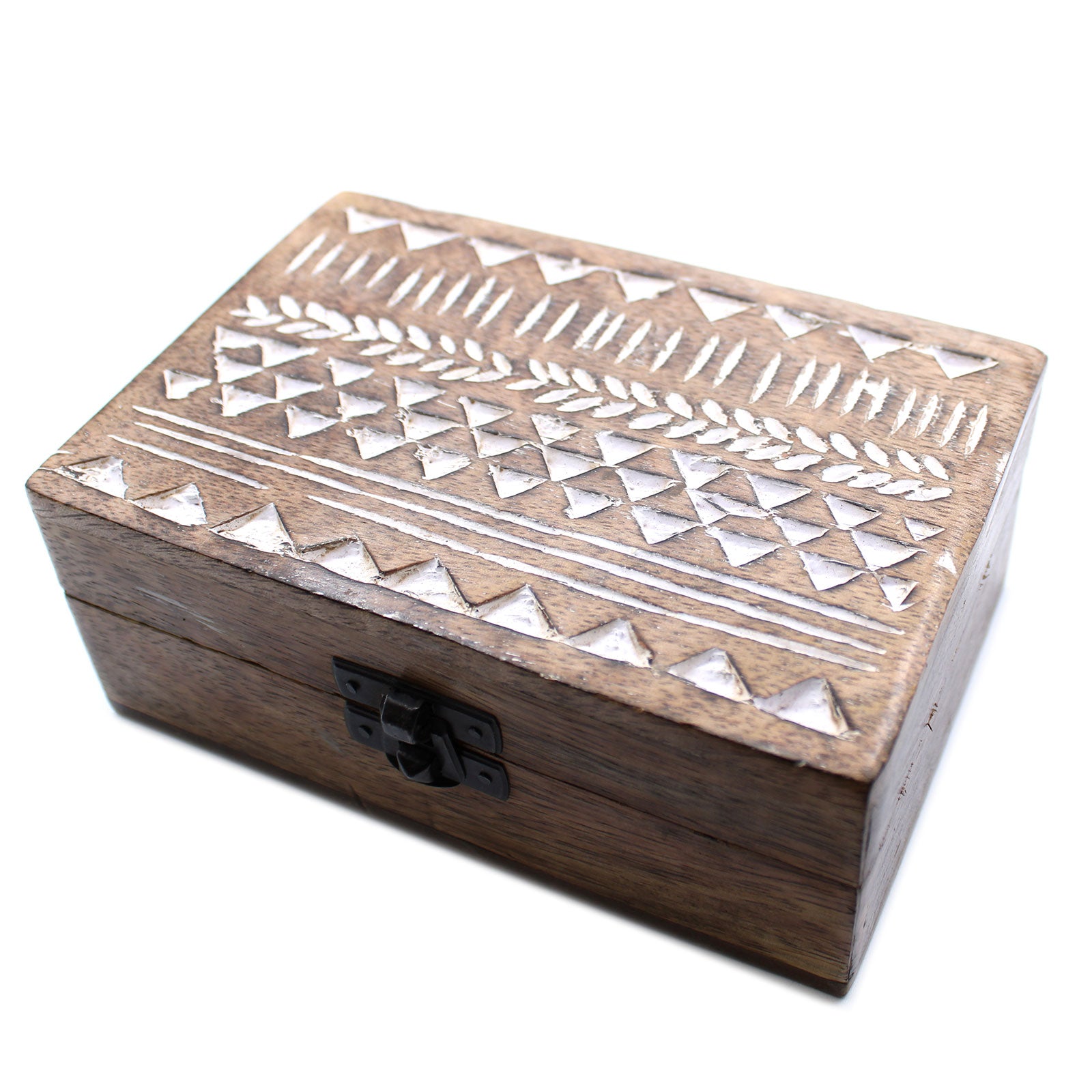 View White Washed Wooden Box 6x4 Aztec Design information