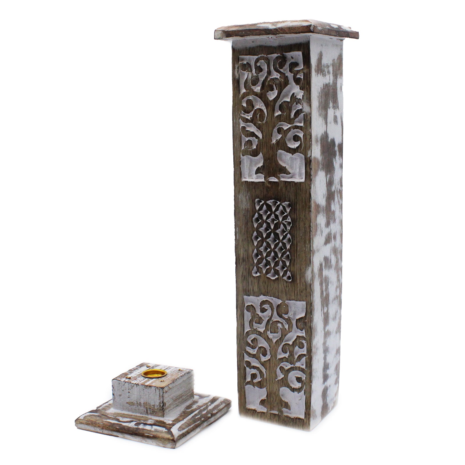 View White Washed Incense Holder Smoke Tower information