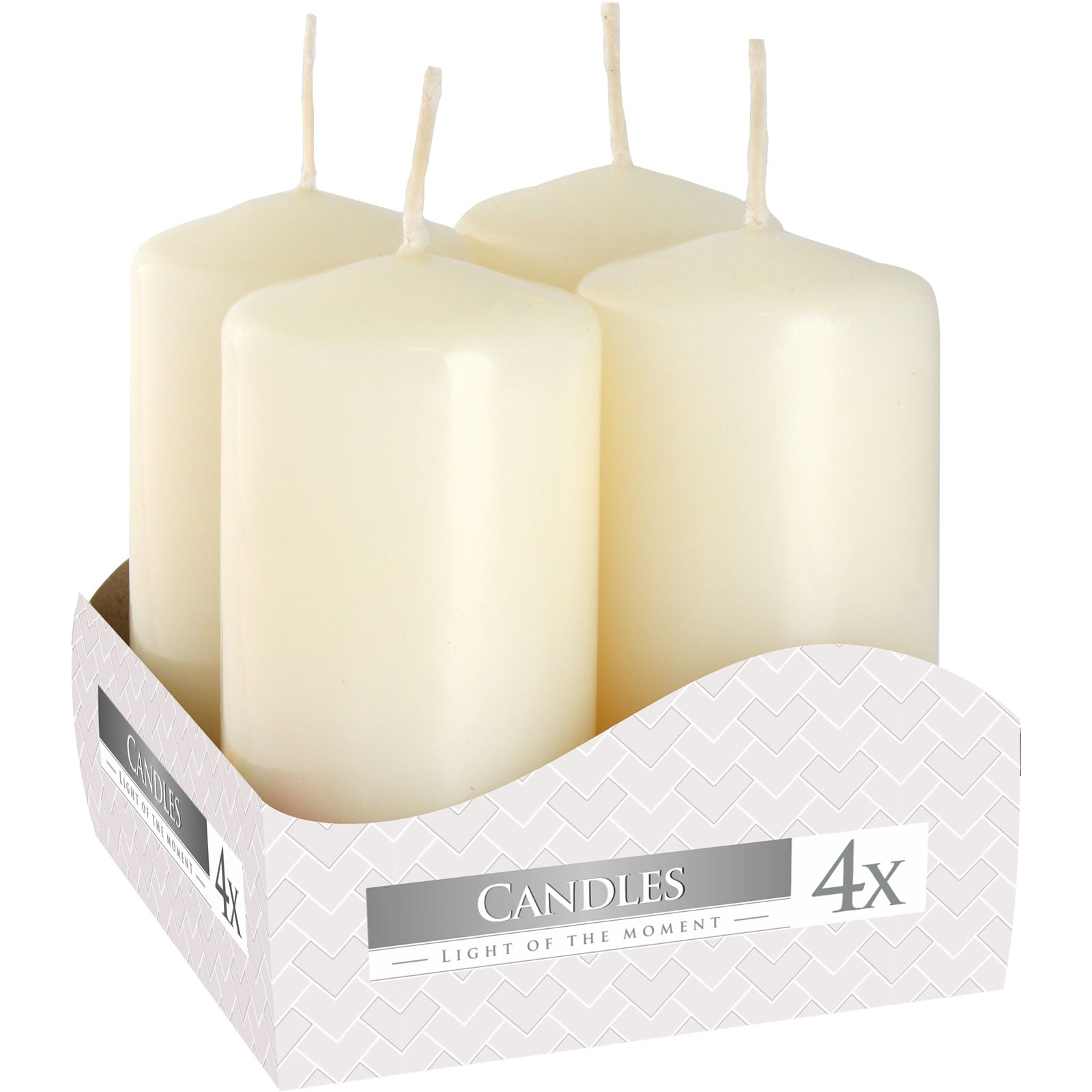 View Set of 4 Pillar Candles 40x80mm Ivory information