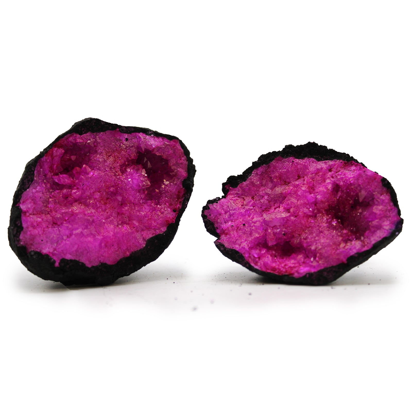 View Coloured Calsite Geodes Black Rock Dark Red Pink information