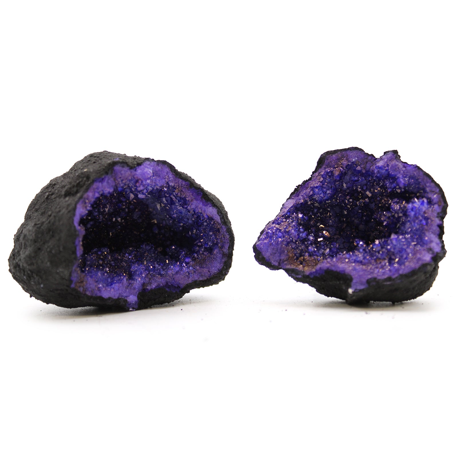View Coloured Calsite Geodes Black Rock Turqoise Purple information