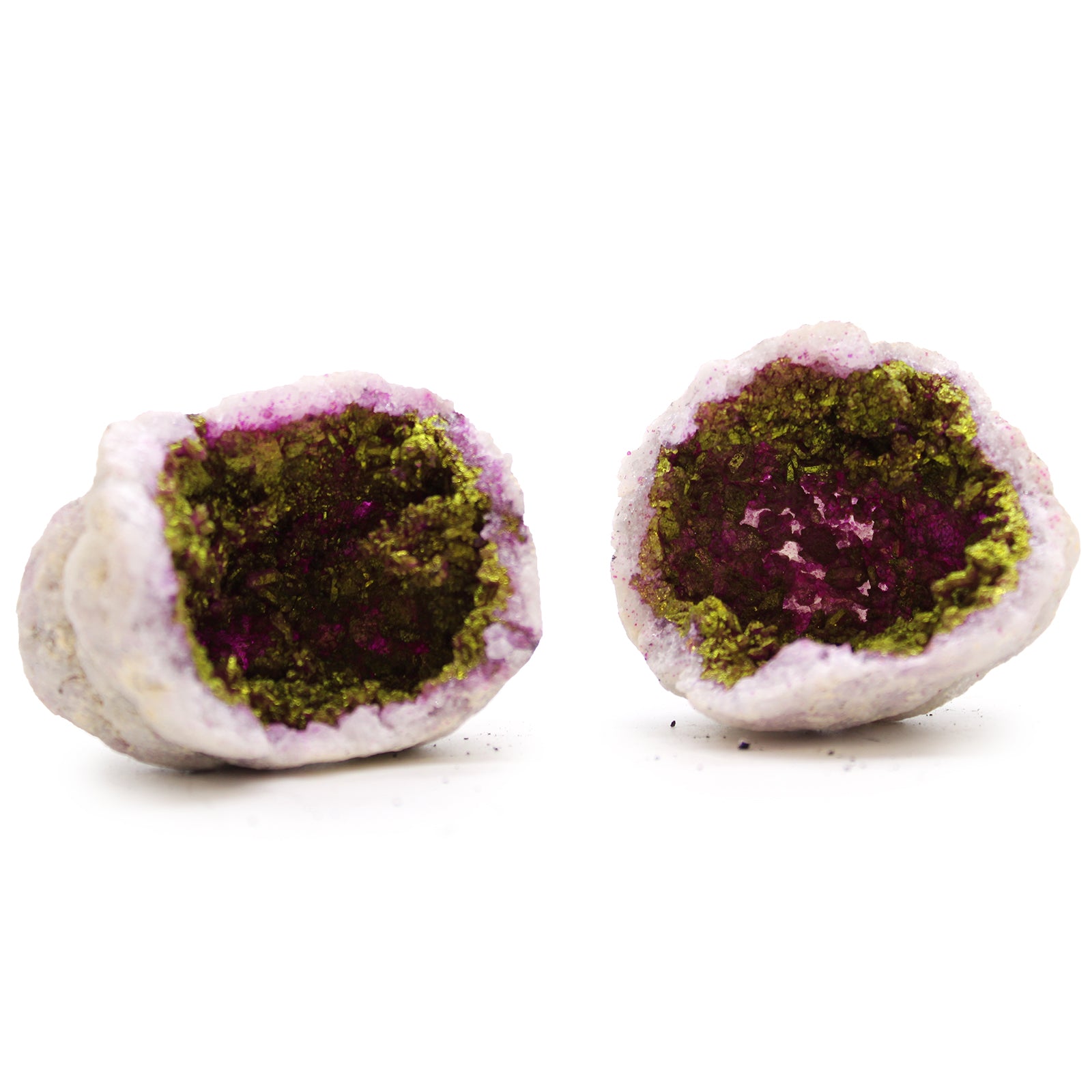 View Coloured Calsite Geodes Natural Rock Pink Gold information