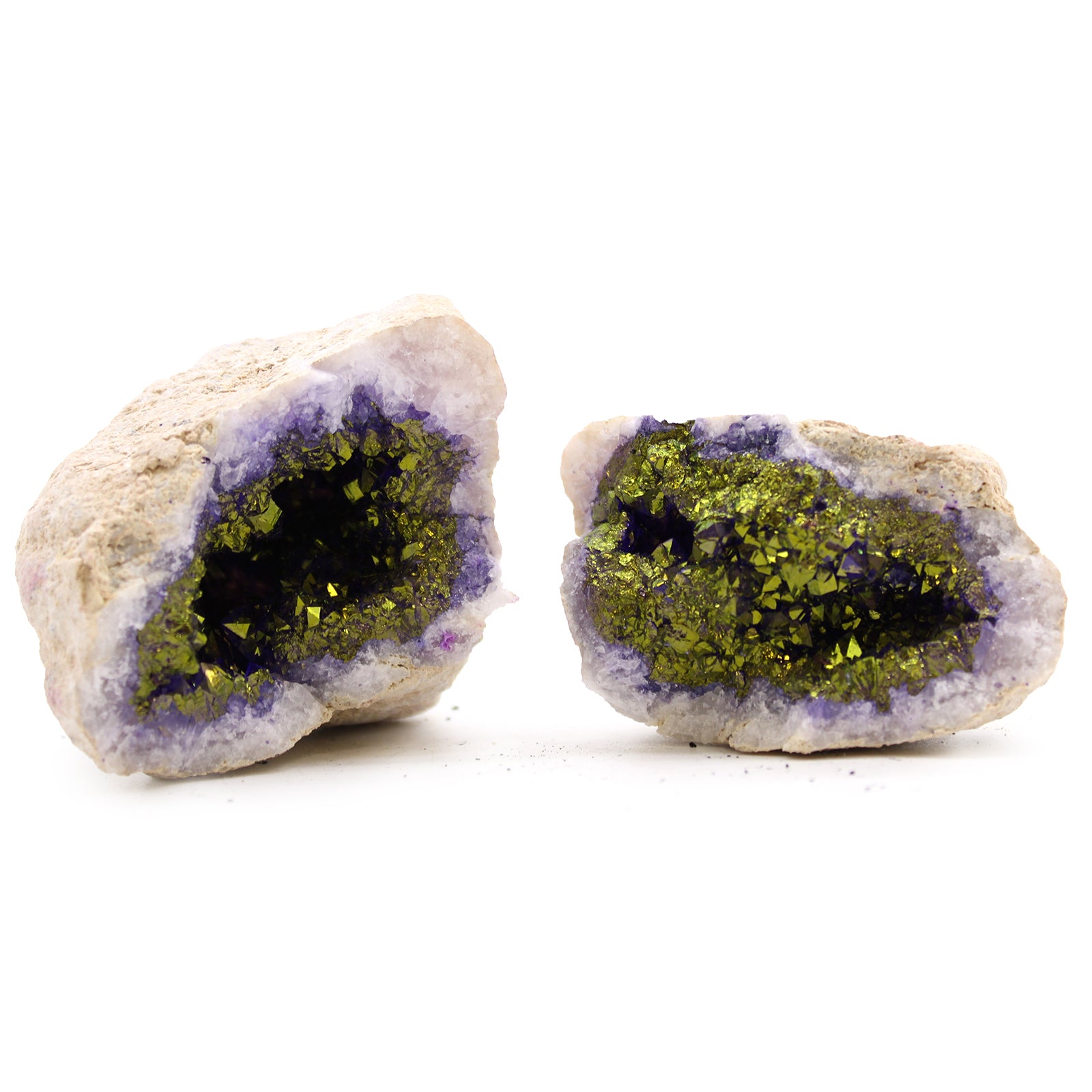 View Coloured Calsite Geodes Natural Rock Purple Gold information