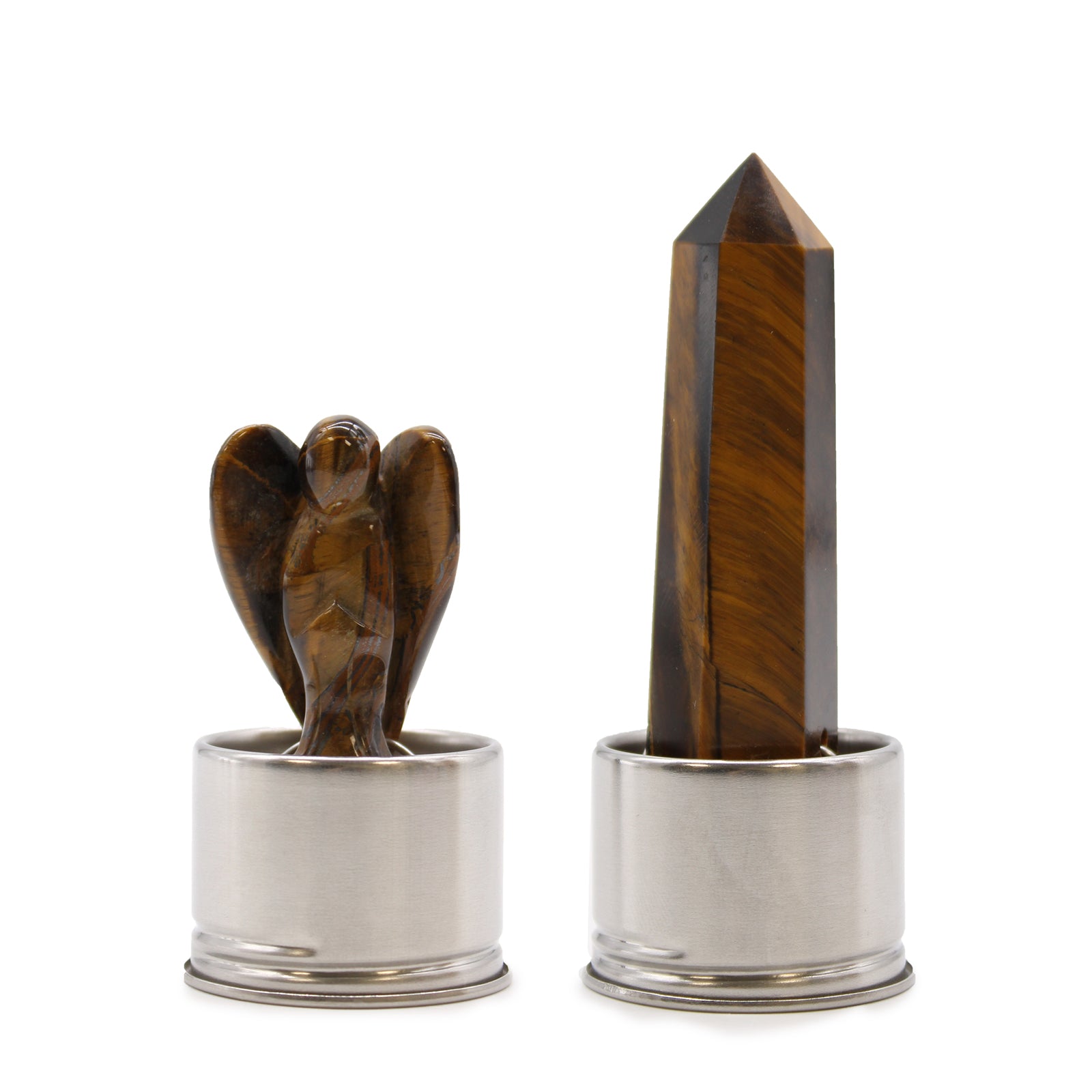 View Tigers Eye Obelisk Angel Metal Base information