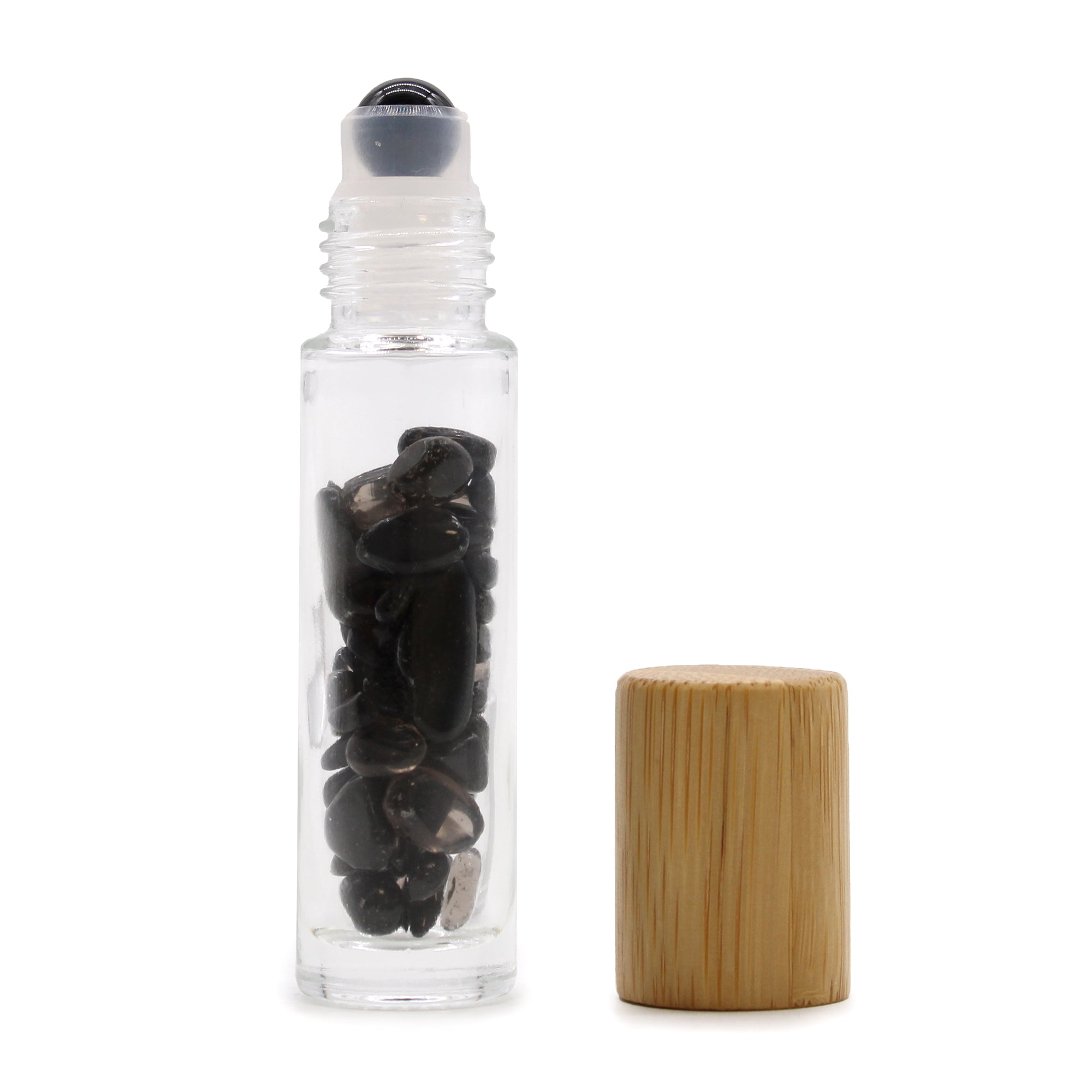 View Gemstone Essential Oil Roller Bottle Black Tourmaline Wooden Cap information