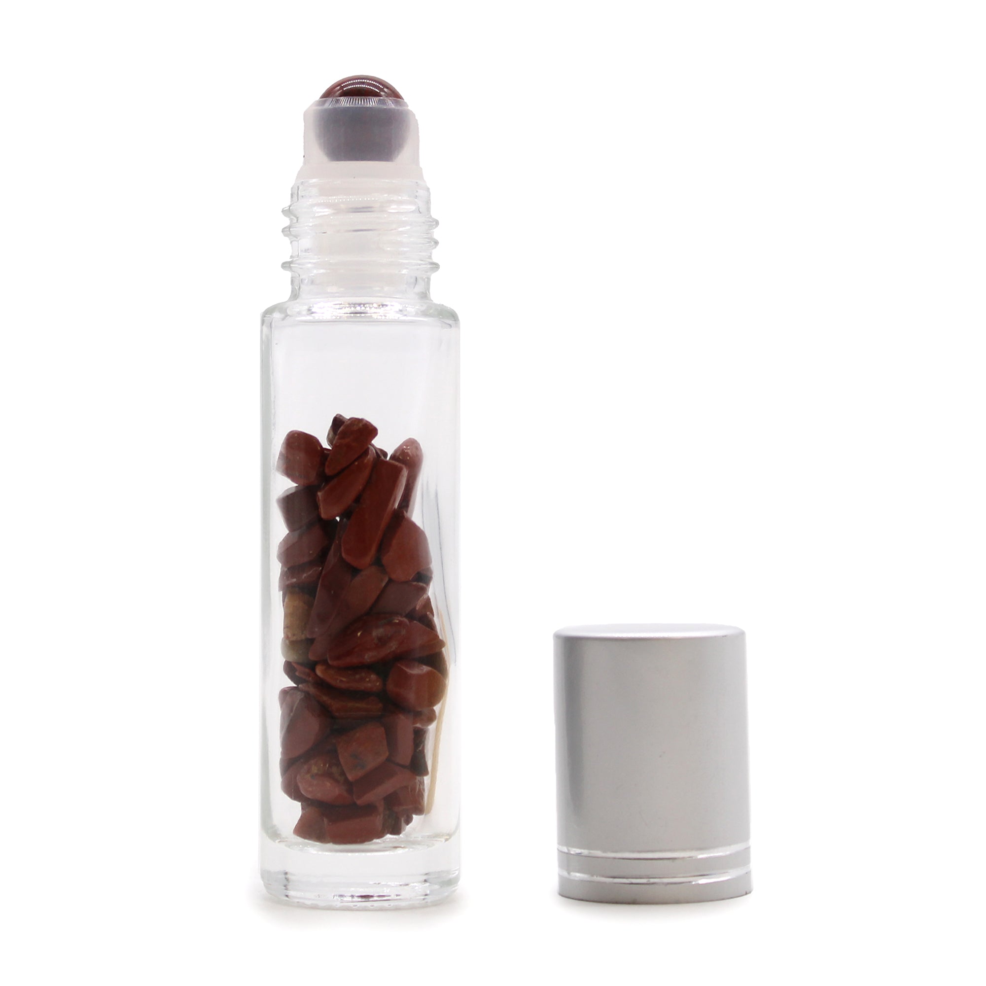 View Gemstone Essential Oil Roller Bottle Red Jasper Silver Cap information