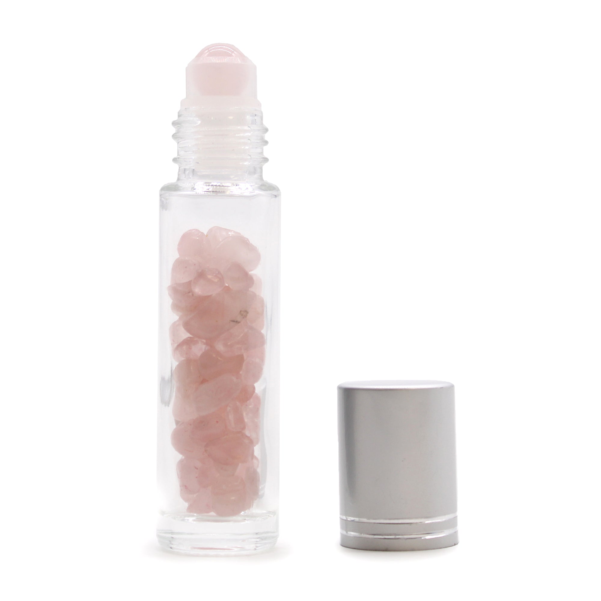 View Gemstone Essential Oil Roller Bottle Rose Quartz Silver Cap information