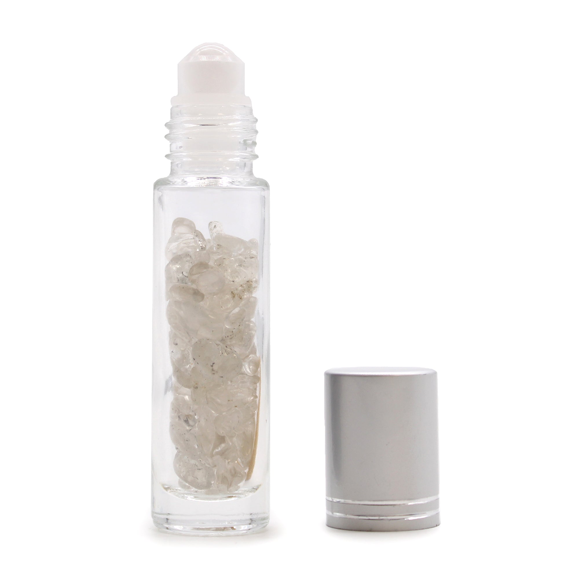 View Gemstone Essential Oil Roller Bottle Rock Quartz Silver Cap information