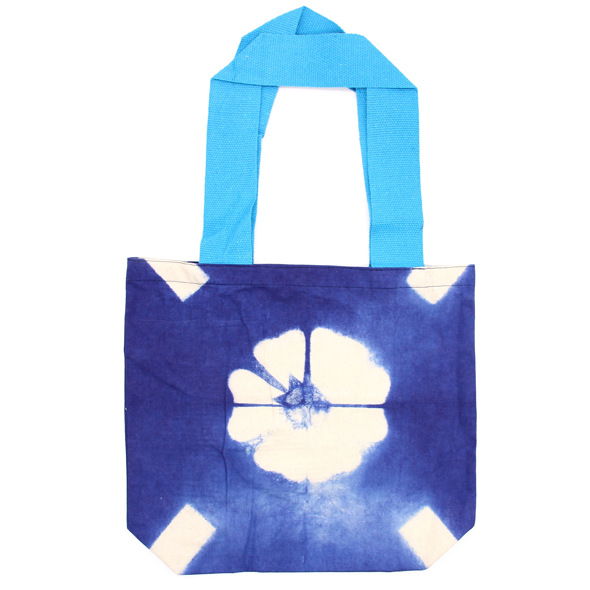 View Natural TyeDye Cotton Bag 8oz 38x42x12cm Blue Flower Blue Handle information