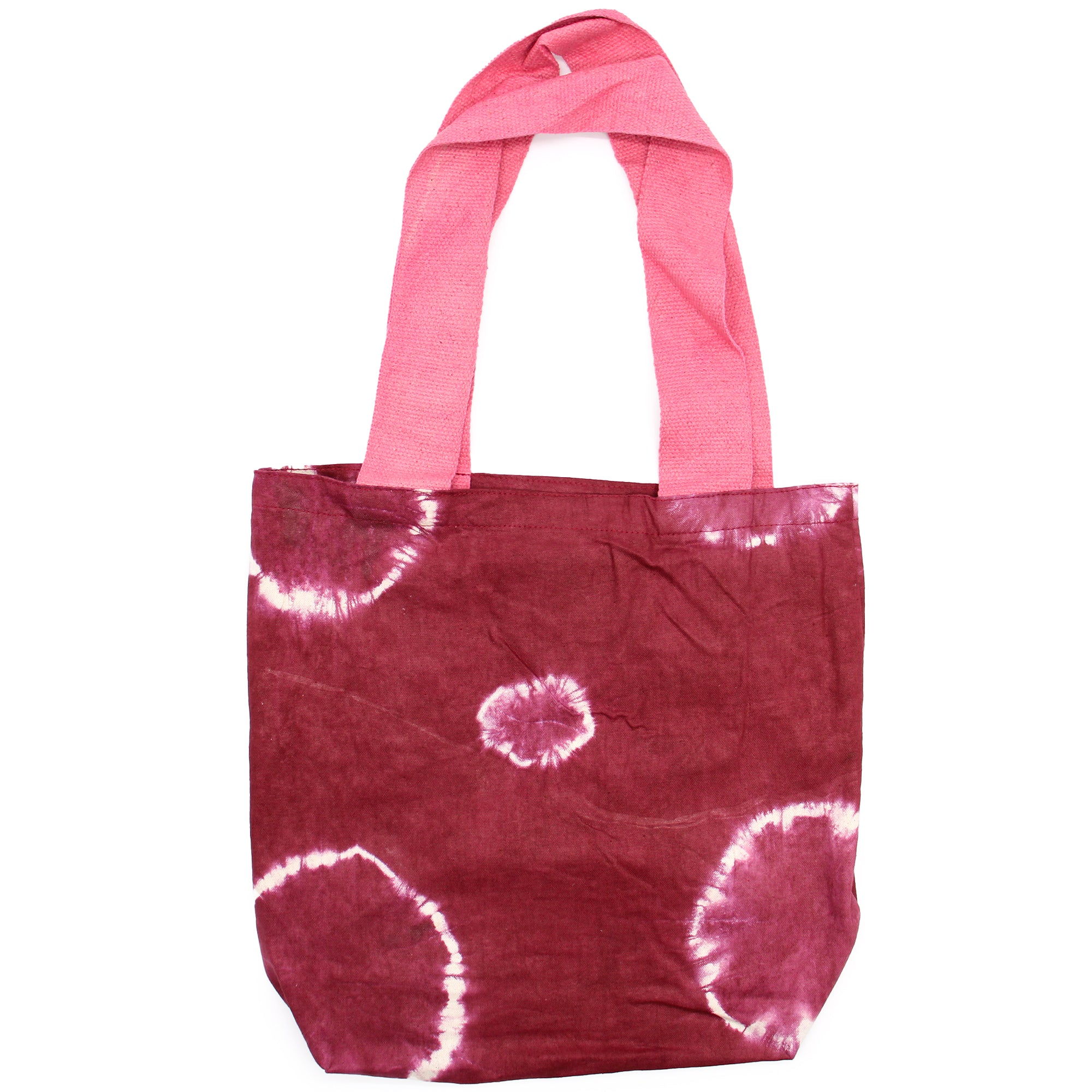 View Natural TyeDye Cotton Bag 8oz 38x42x12cm Maroon Rings Pink Handle information