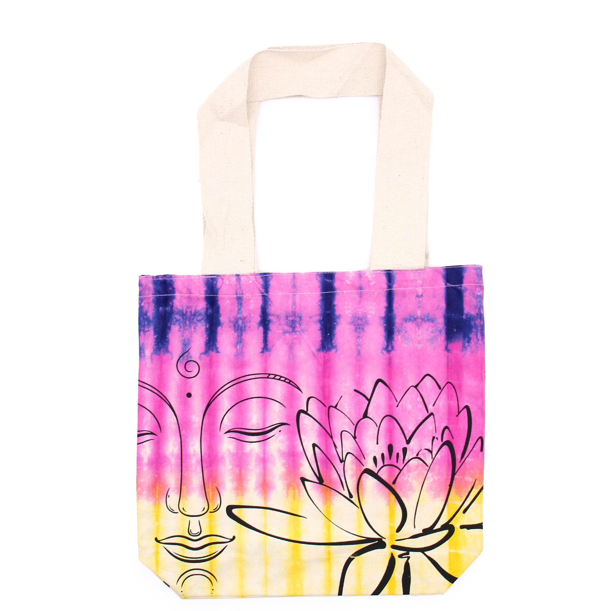 View TyeDye Cotton Bag 6oz 38x42x12cm Lotus Buddha Multi Col Natural Handle information