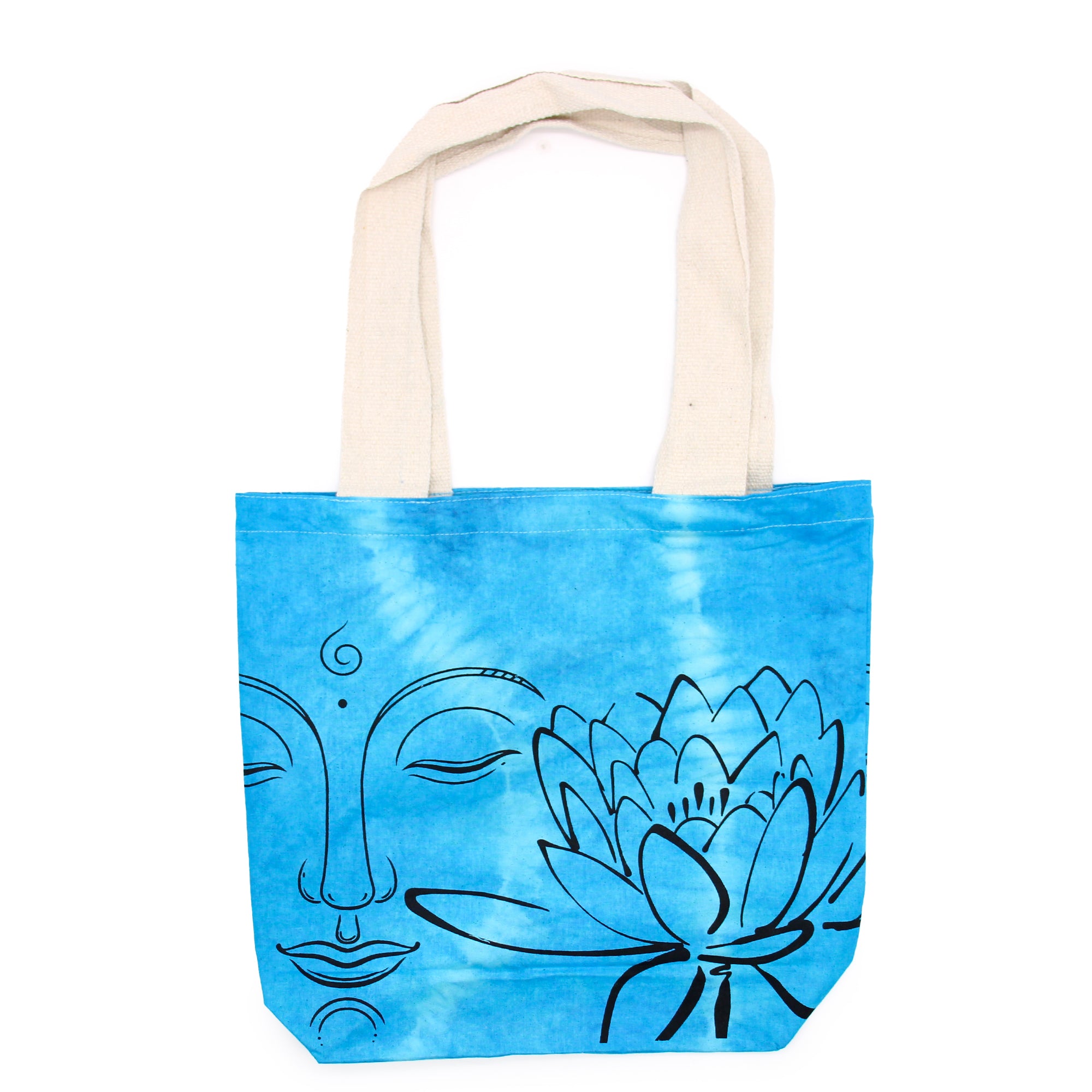 View TyeDye Cotton Bag 6oz 38x42x12cm Lotus Buddha Blue Natural Handle information