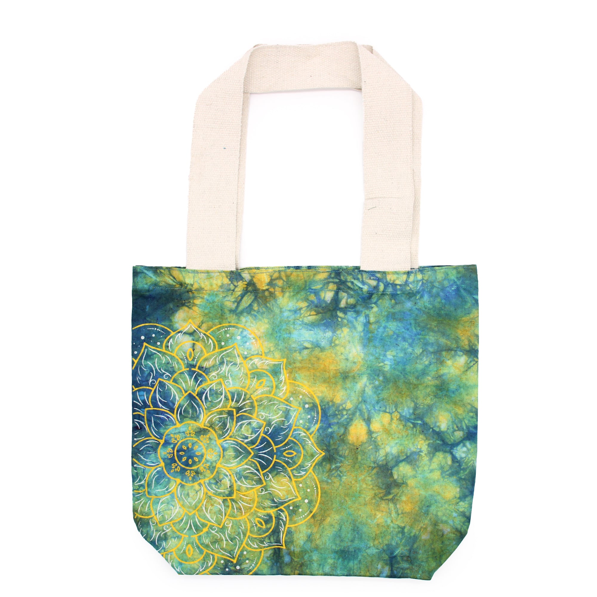 View TyeDye Cotton Bag 6oz 38x42x12cm Mandela GreenBlue Natural Handle information