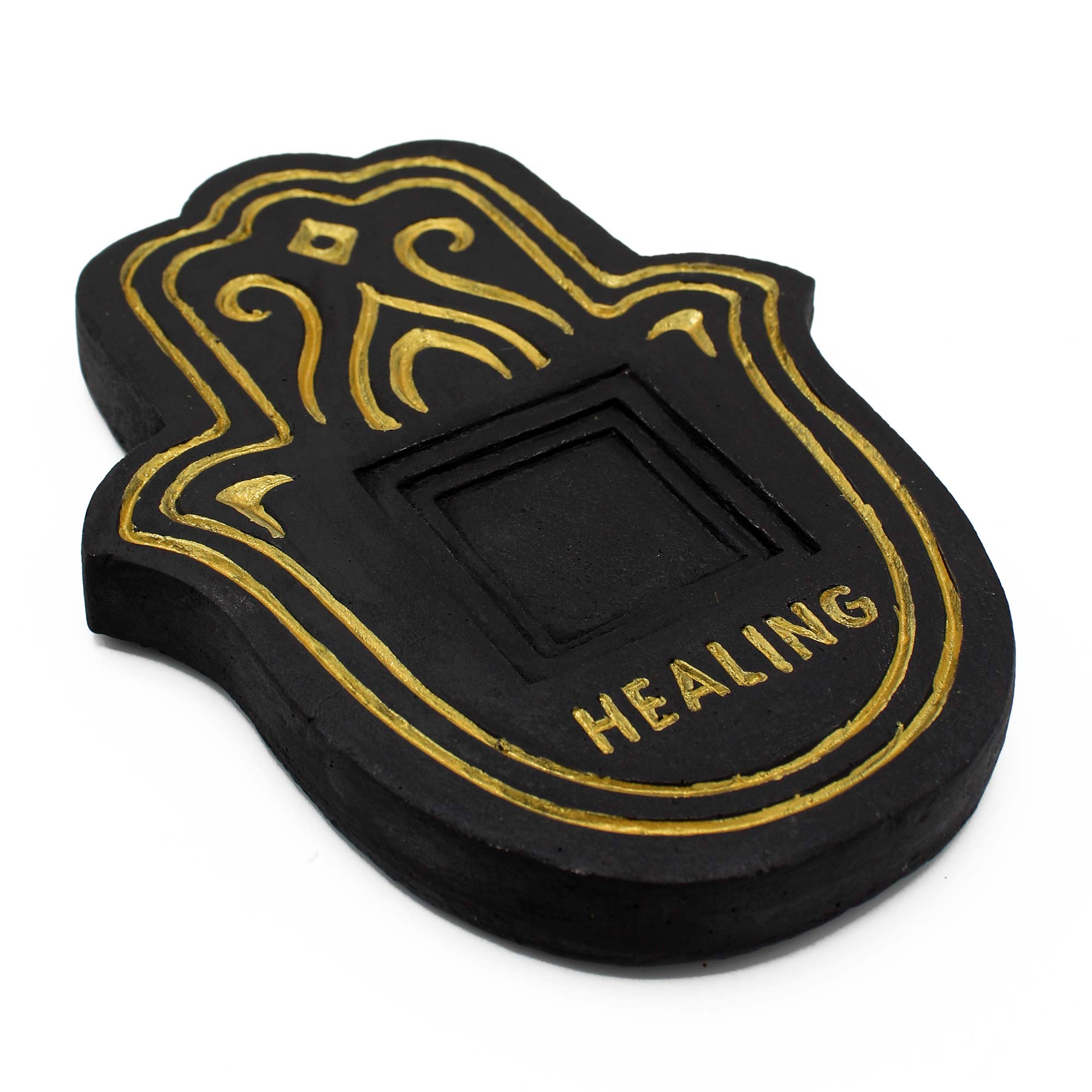 View Healling Incense Plate Black Gold LavaStone Effect information