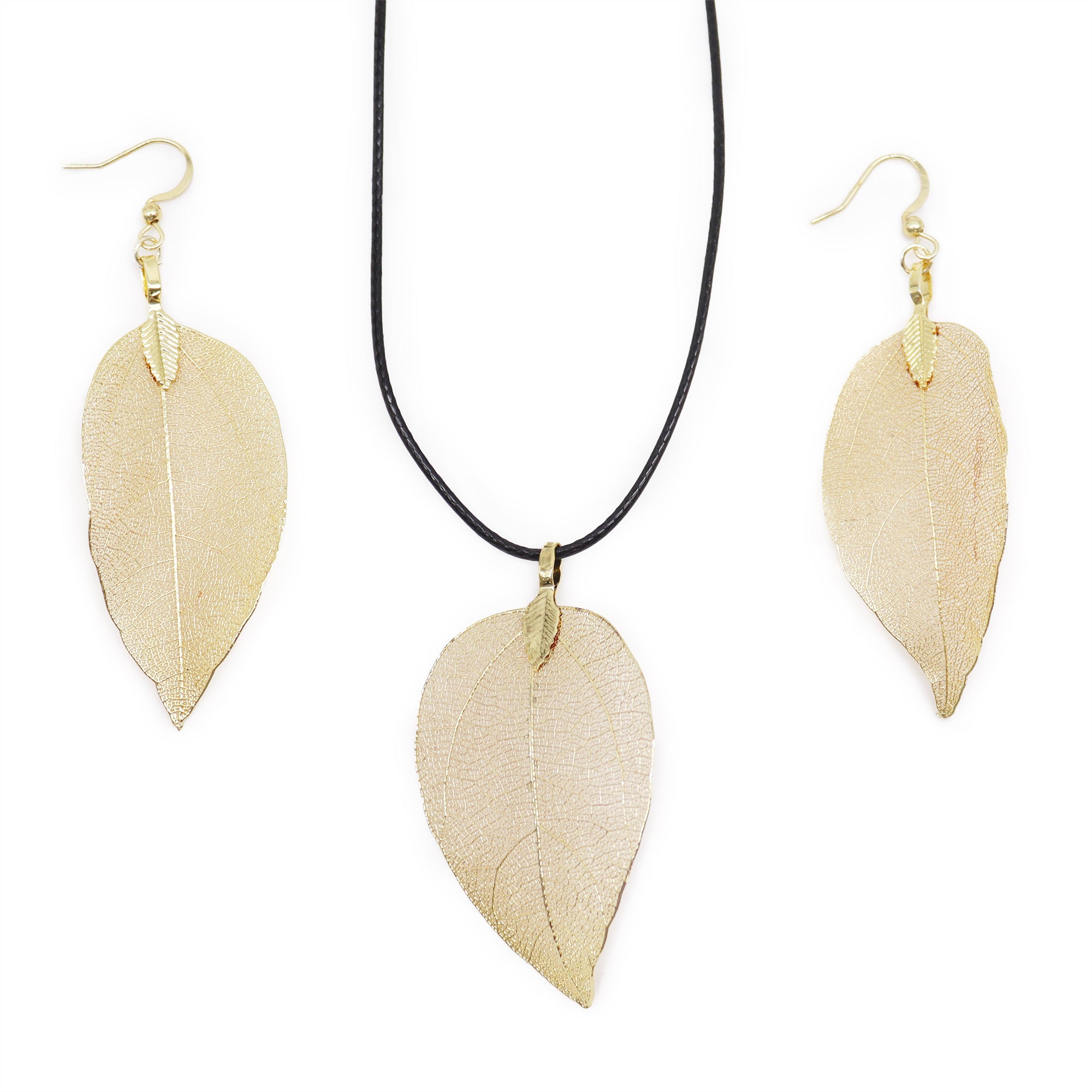 View Necklace Earring Set Bravery Leaf Gold information