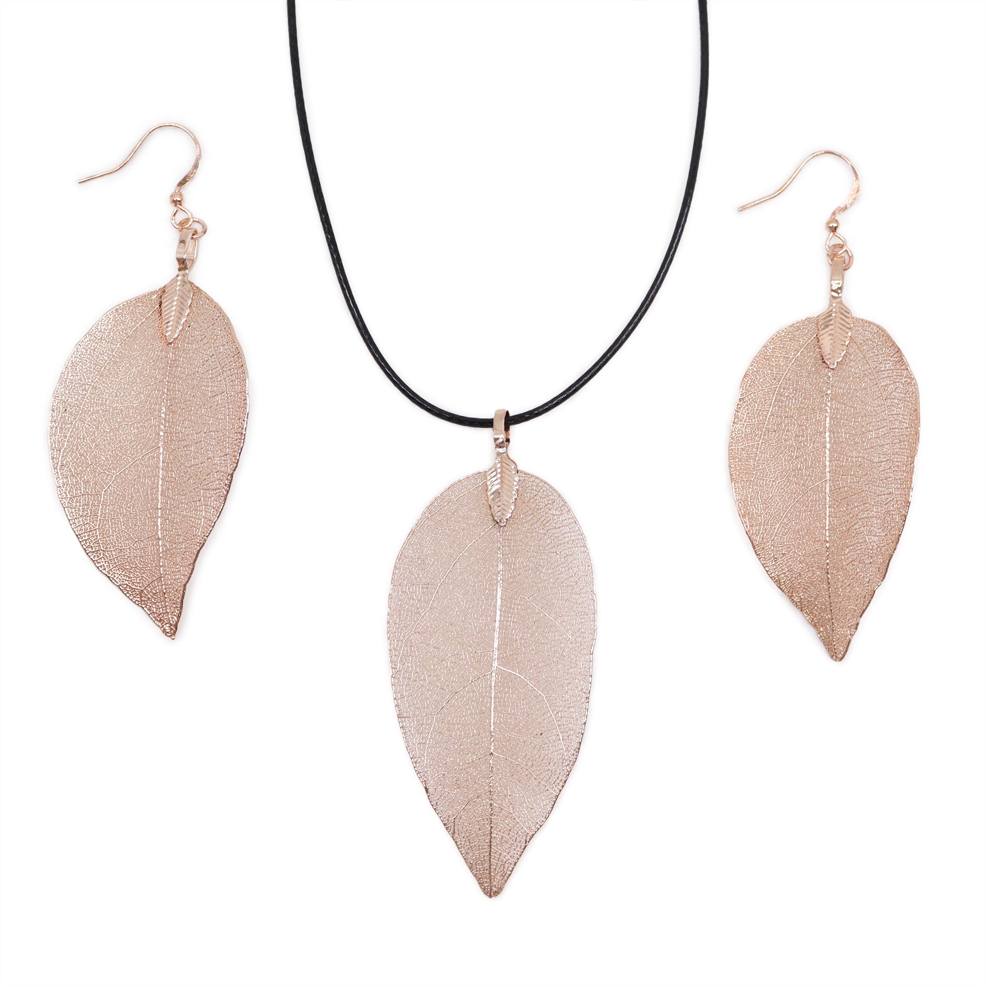 View Necklace Earring Set Bravery Leaf Pink Gold information